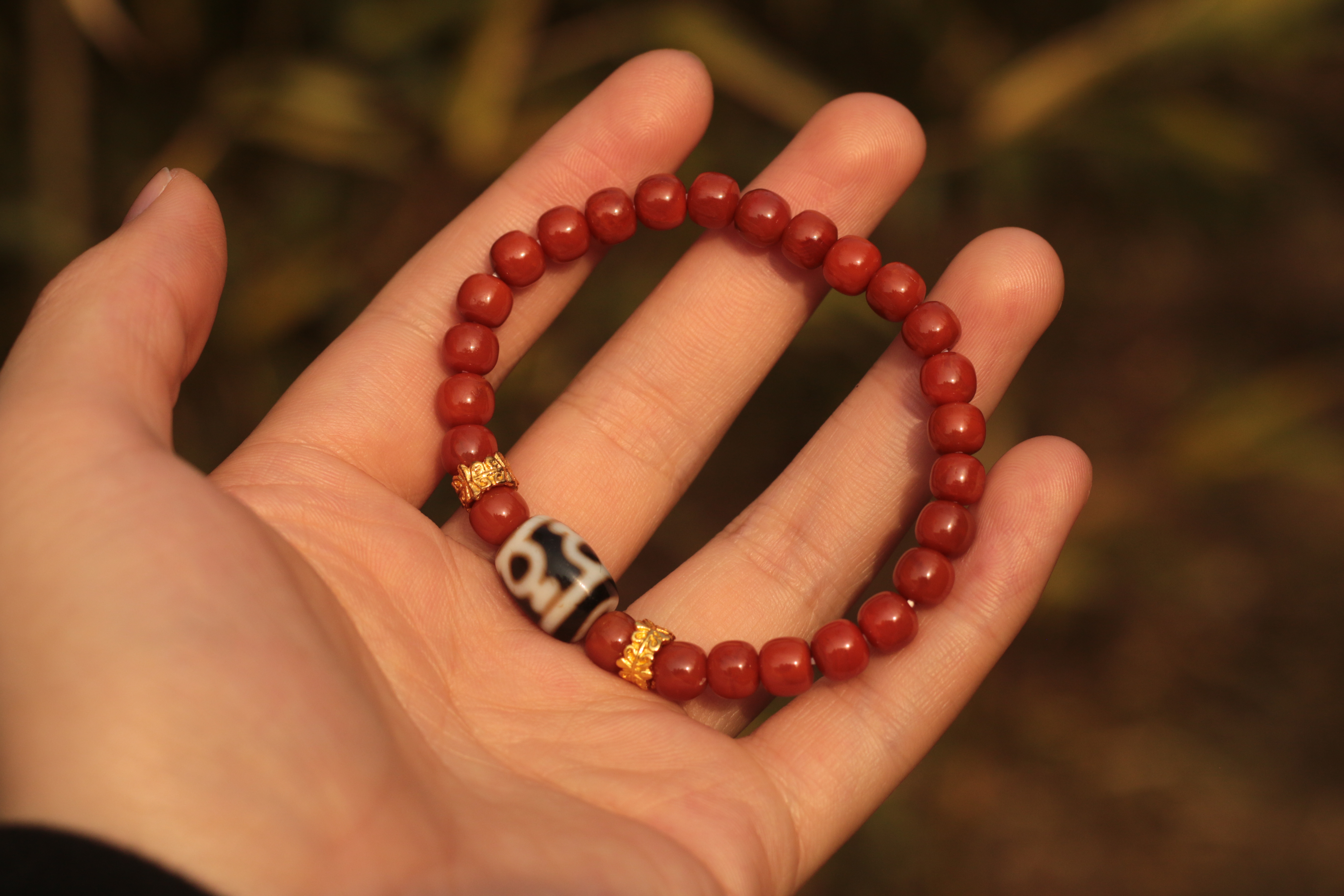 Nan Hong Agate "Treasure Vase" Dzi Bead Bracelet（Unique ID:cp-1-5967）
