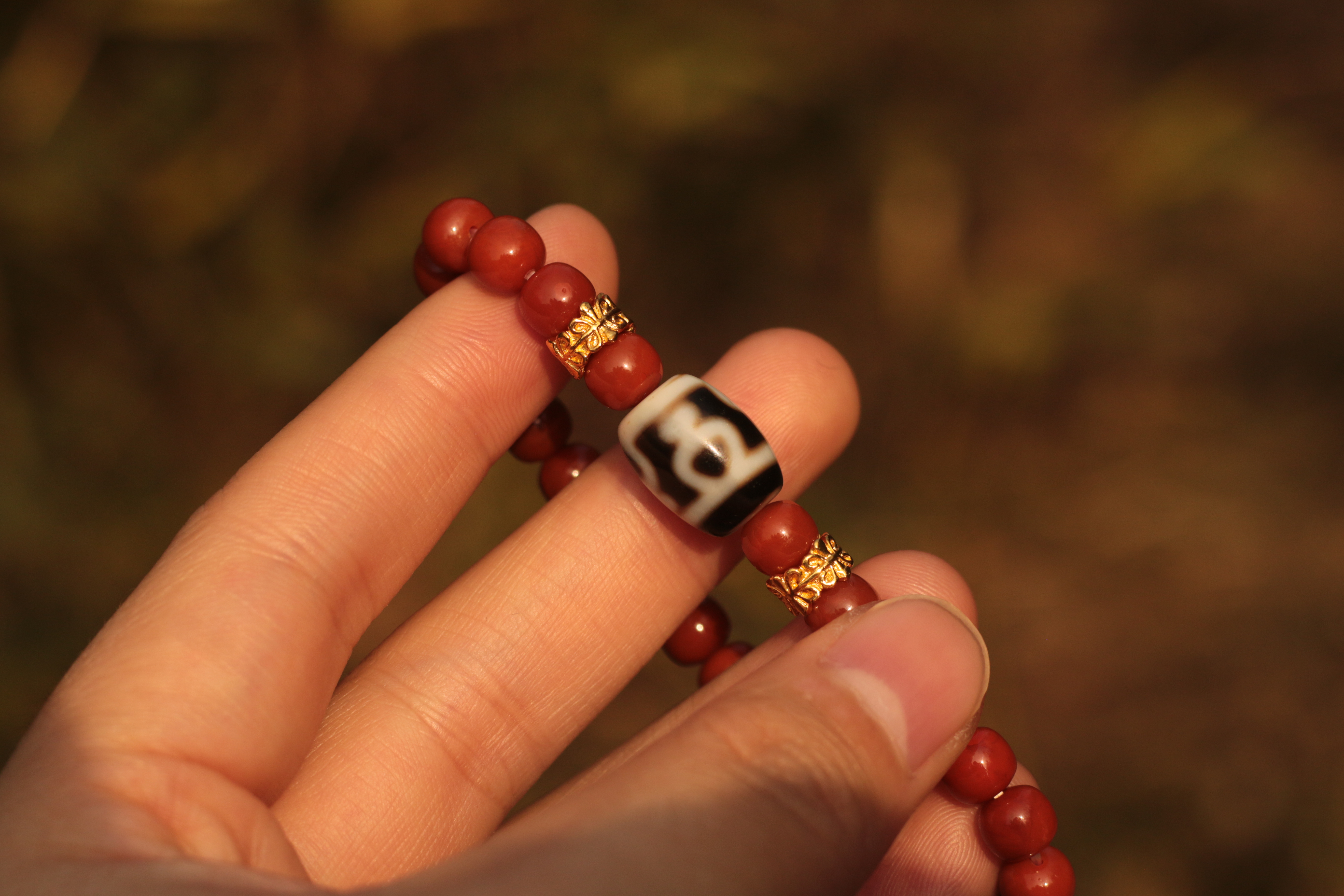 Nan Hong Agate "Treasure Vase" Dzi Bead Bracelet（Unique ID:cp-1-5967）