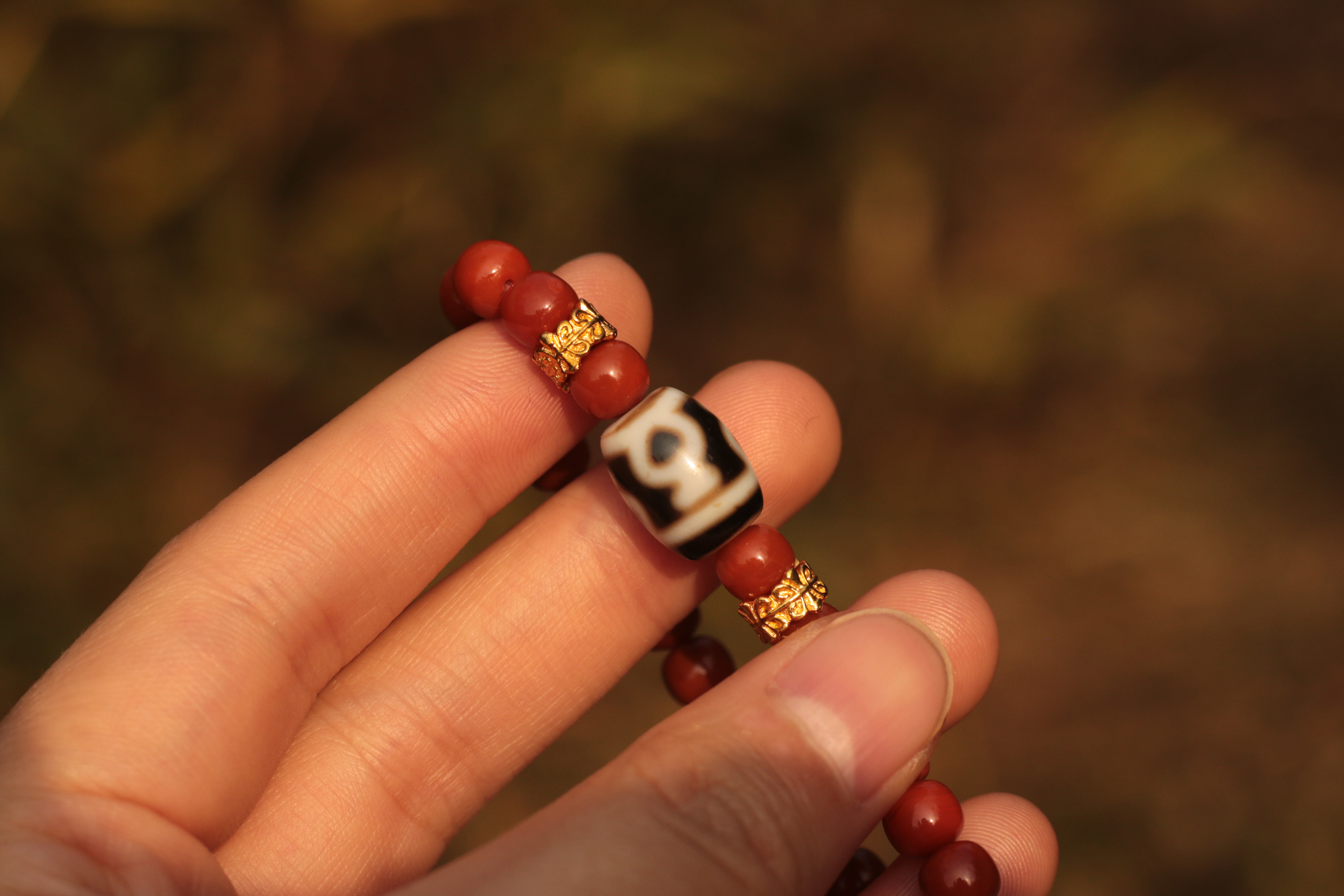 Nan Hong Agate "Treasure Vase" Dzi Bead Bracelet（Unique ID:cp-1-5967）