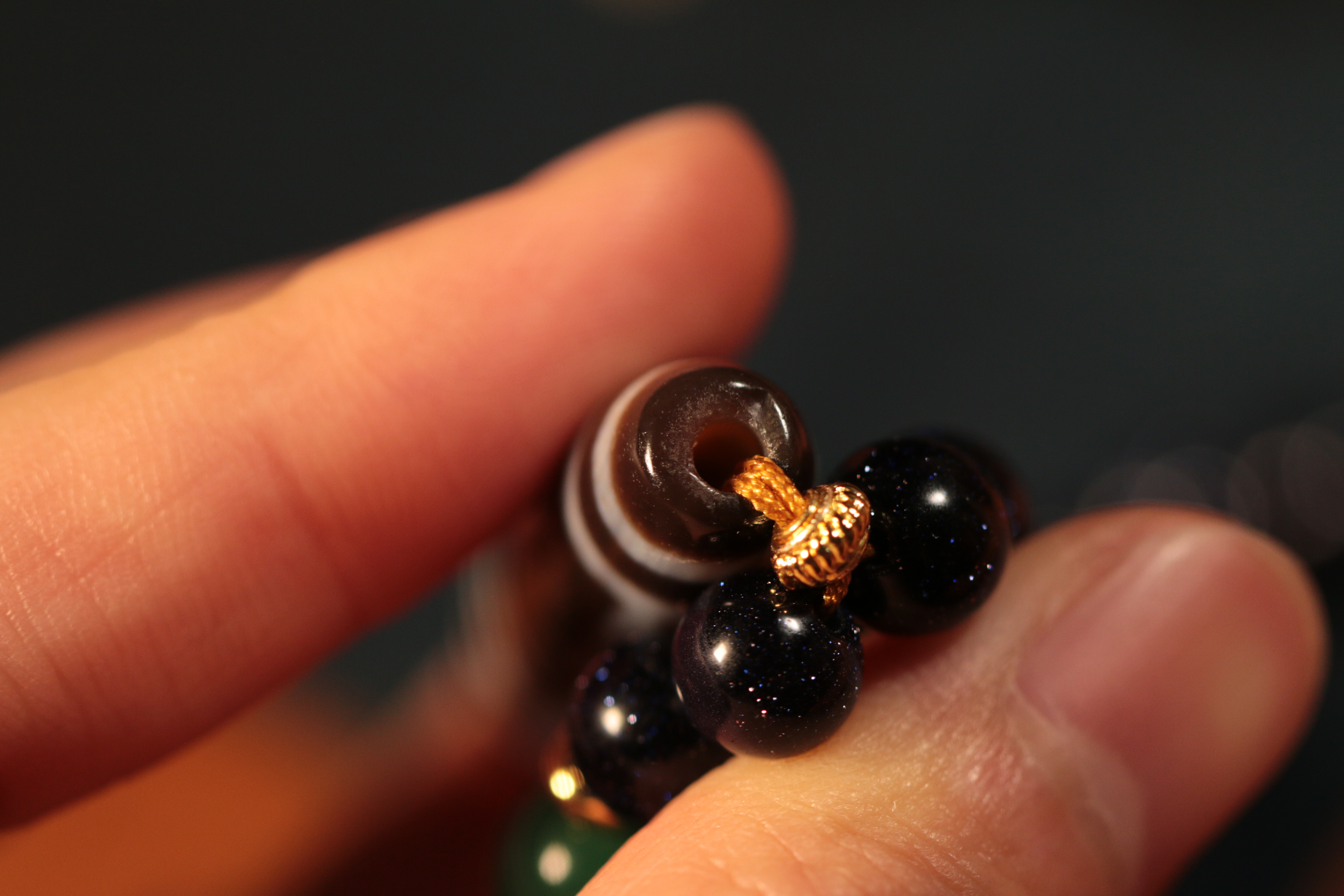 Four-Eyed Dzi Bead Clavicle Necklace（Unique ID:cp-2-2751）