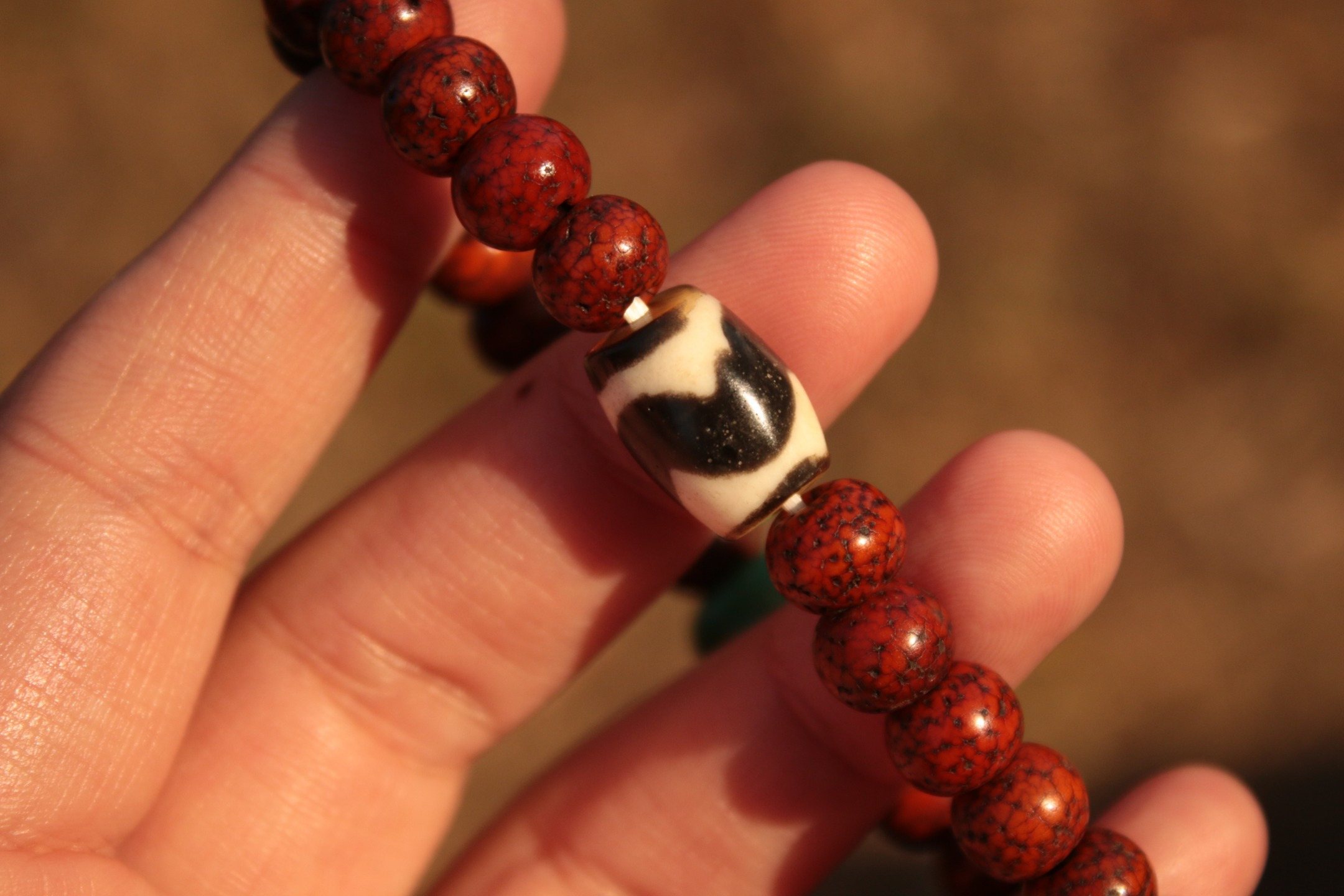 Star-and-Moon Bodhi & Tiger-Tooth Dzi Bead Bracelet（Unique ID:cp-1-5950）