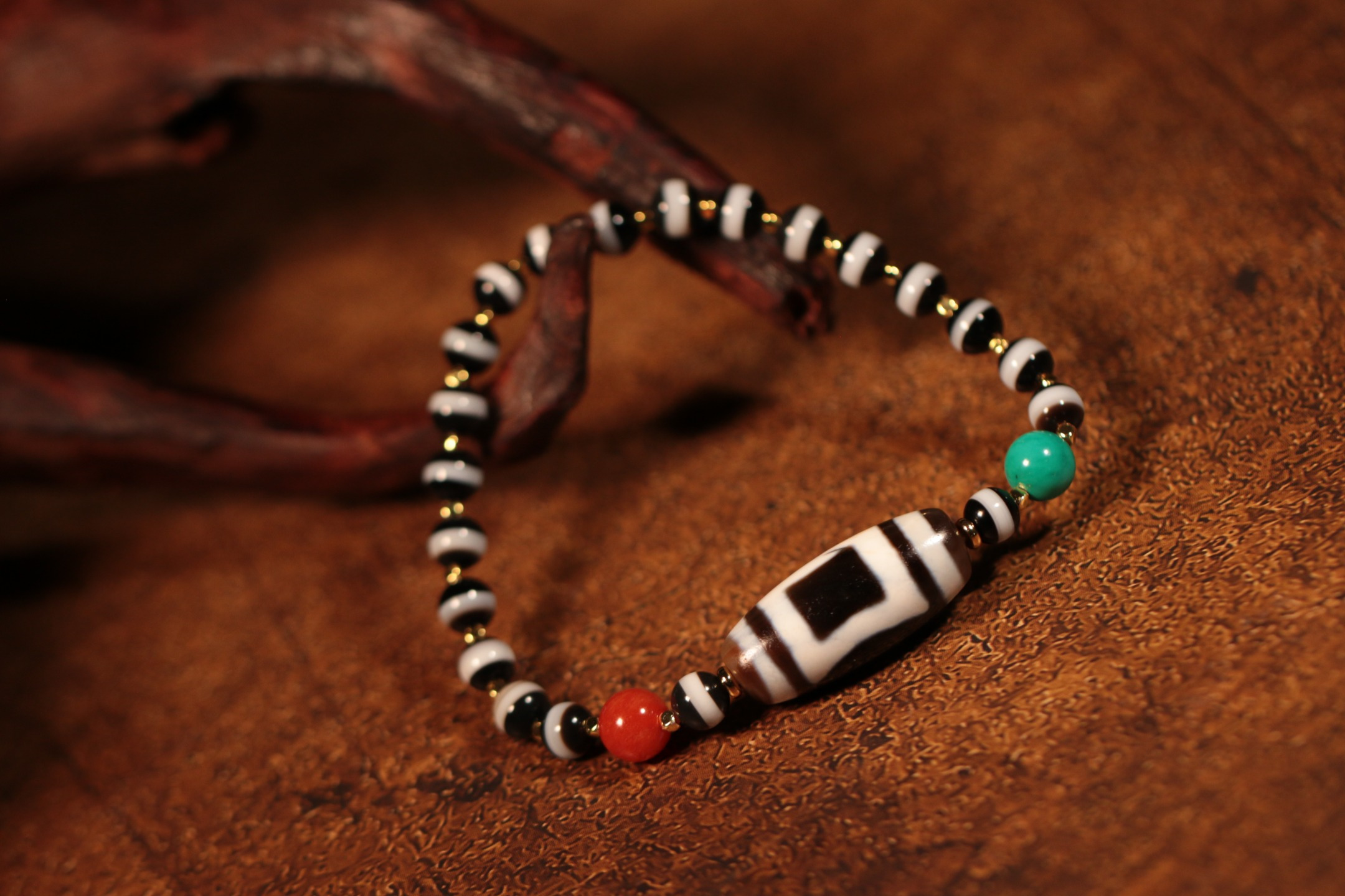 Medicine Master Heaven and Earth Dzi Bead Bracelet（Unique ID:cp-1-6430）
