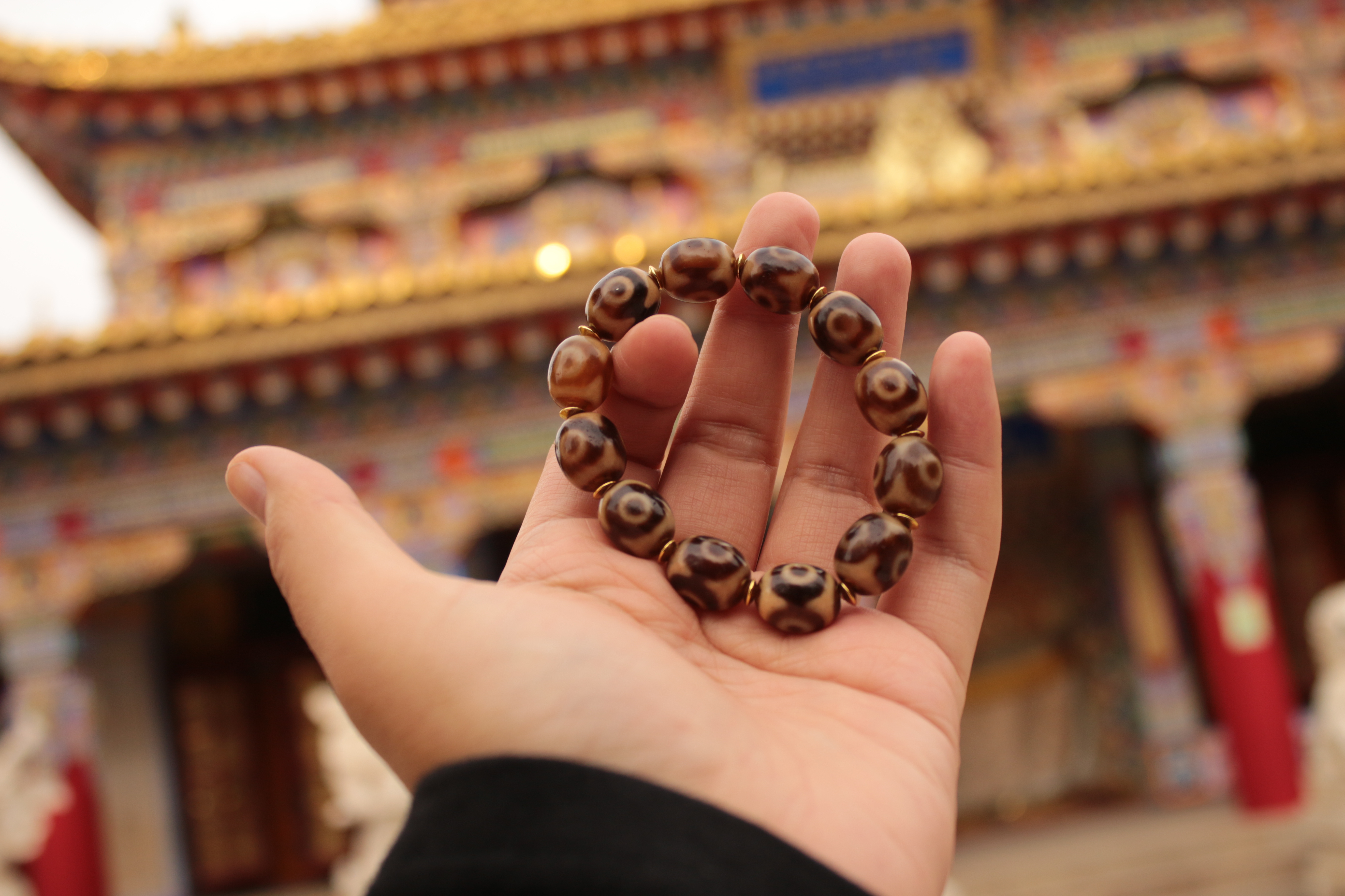 Three-Eyed Dzi Bead Bracelet（Unique ID:cp-1-5696）