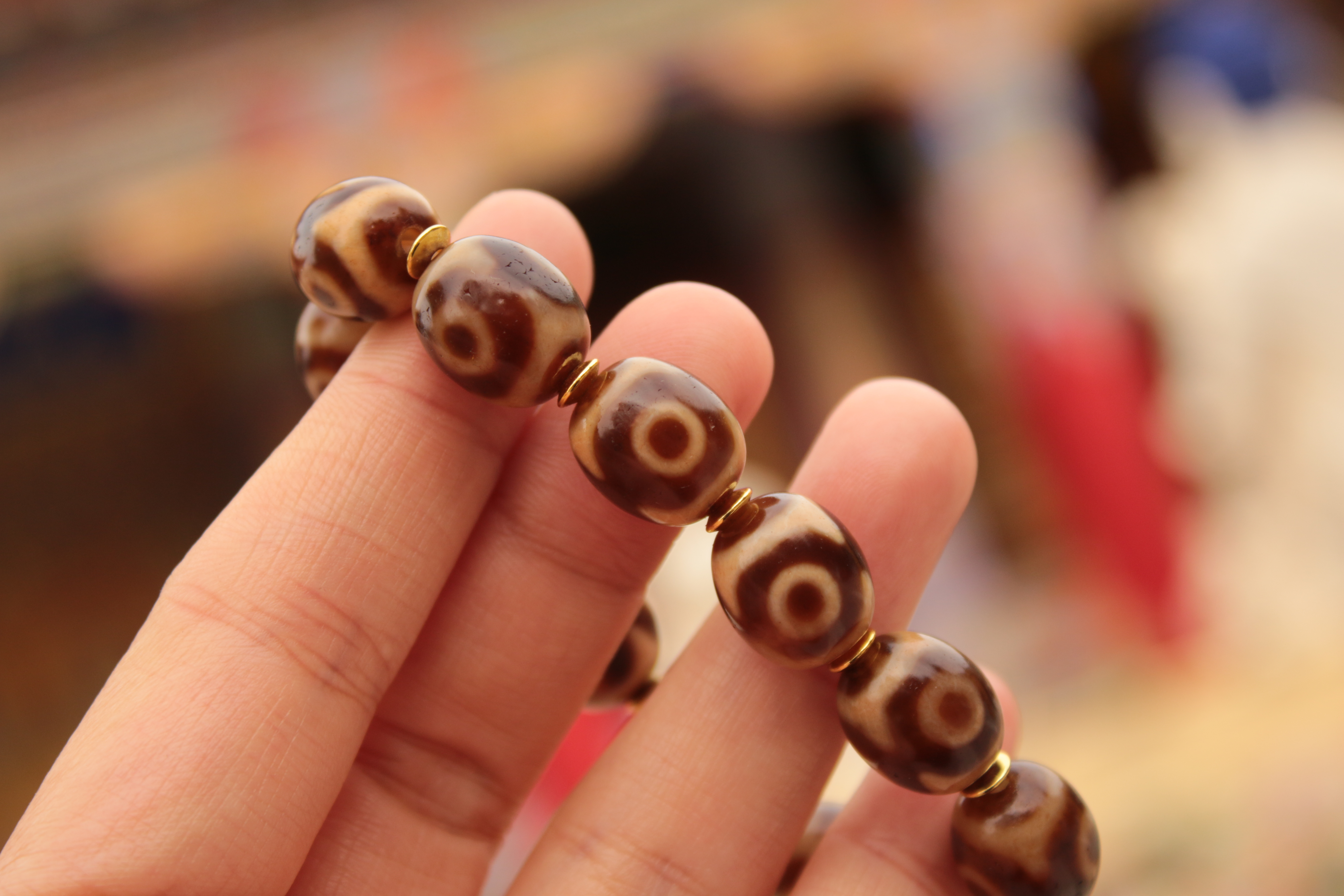 Three-Eyed Dzi Bead Bracelet（Unique ID:cp-1-5696）