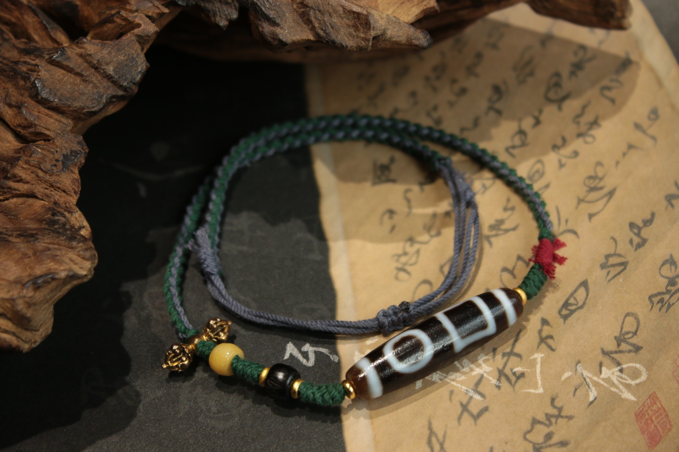 Double Heaven & Earth Dzi Bead Clavicle Necklace（Unique ID:cp-2-1415）