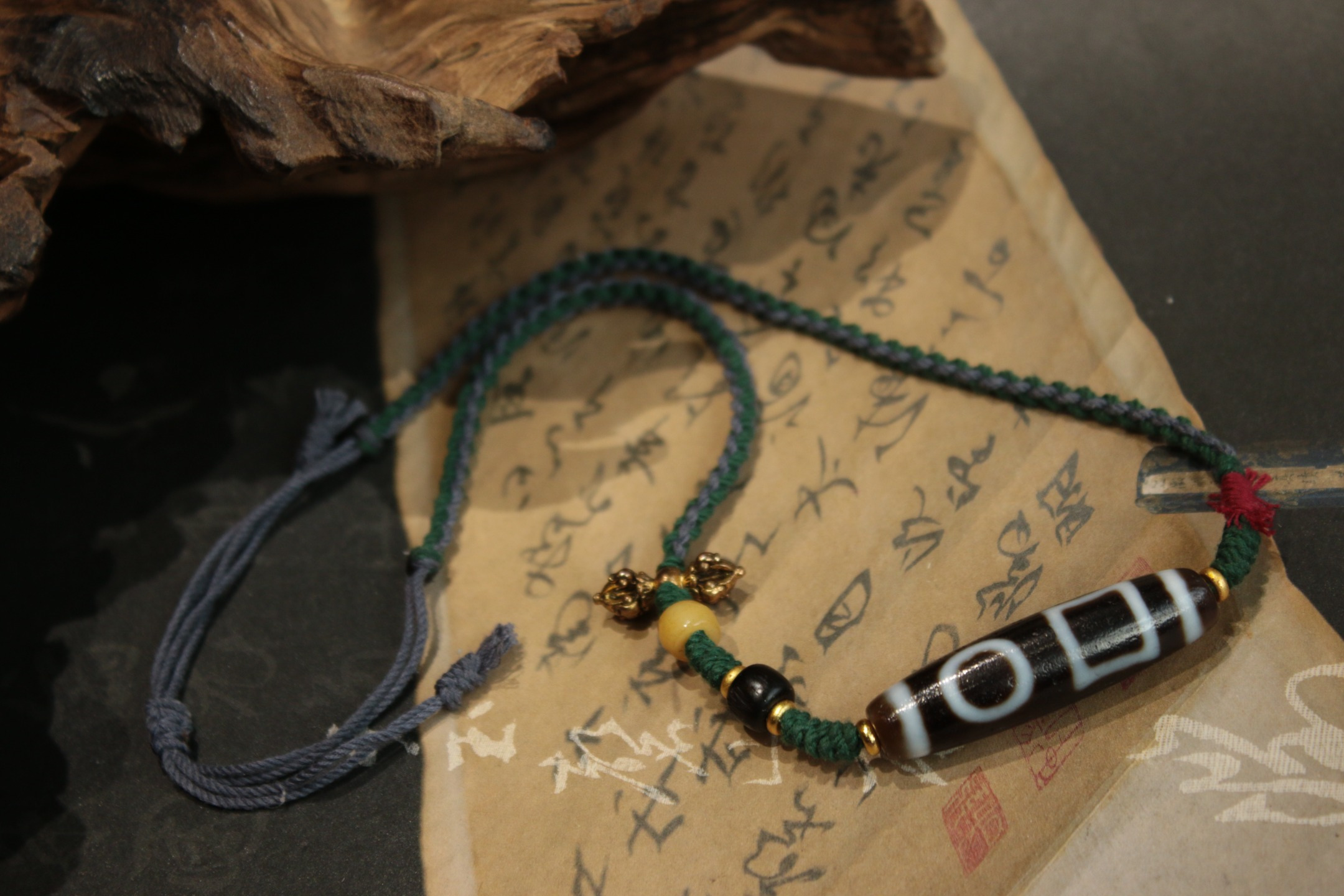 Double Heaven & Earth Dzi Bead Clavicle Necklace（Unique ID:cp-2-1415）