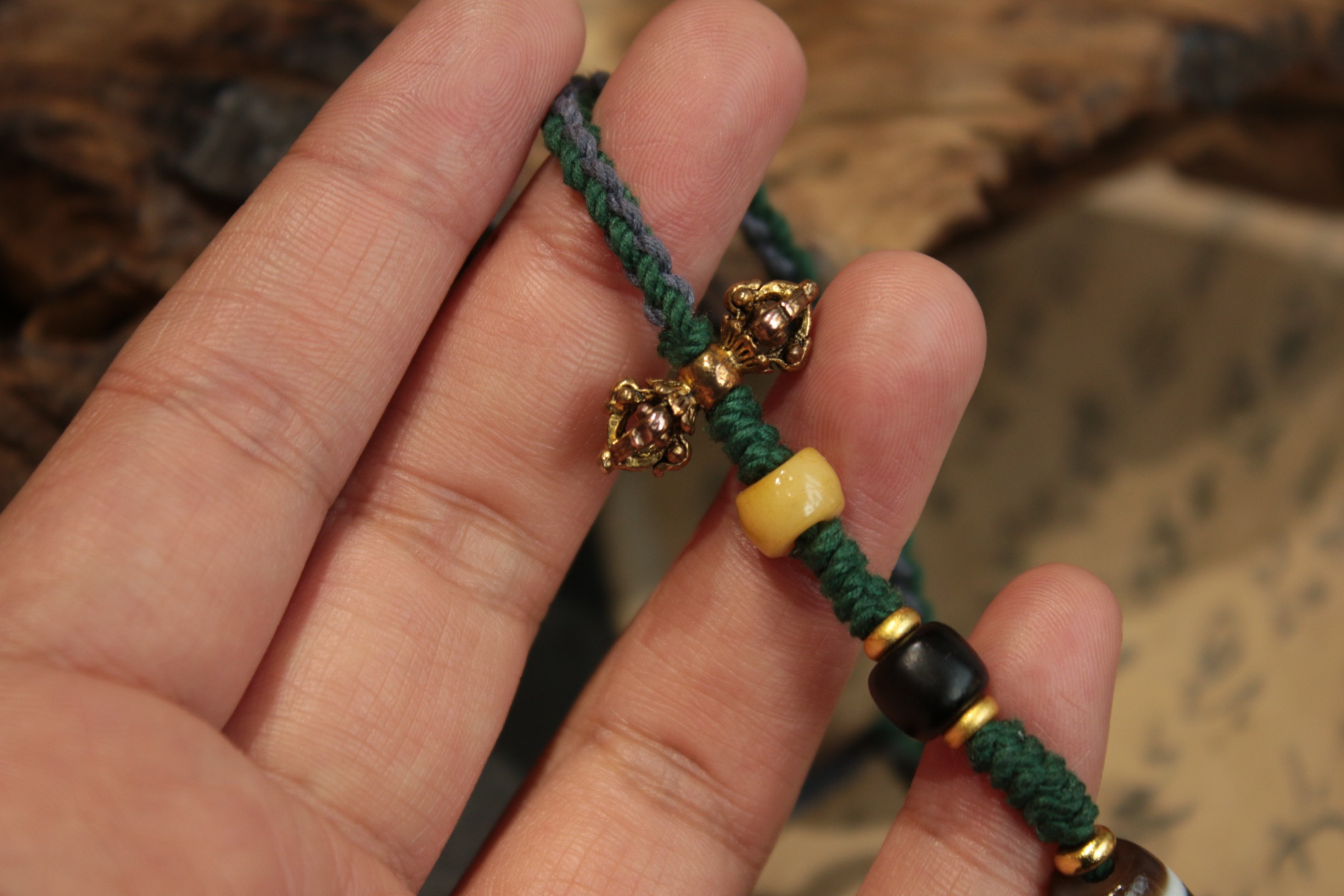 Double Heaven & Earth Dzi Bead Clavicle Necklace（Unique ID:cp-2-1415）