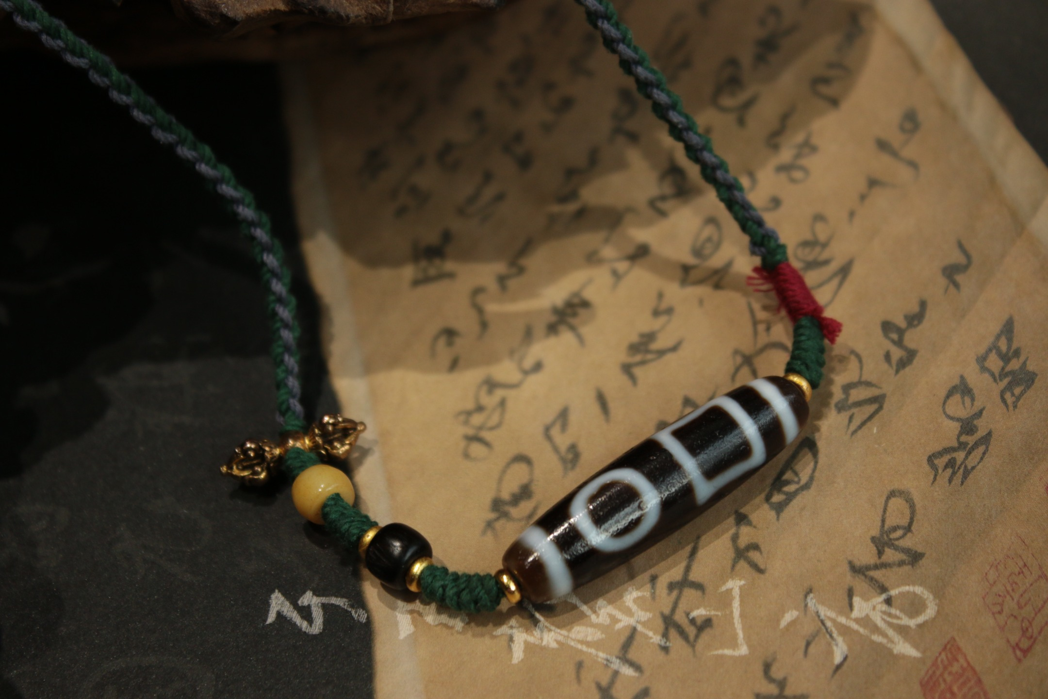 Double Heaven & Earth Dzi Bead Clavicle Necklace（Unique ID:cp-2-1415）