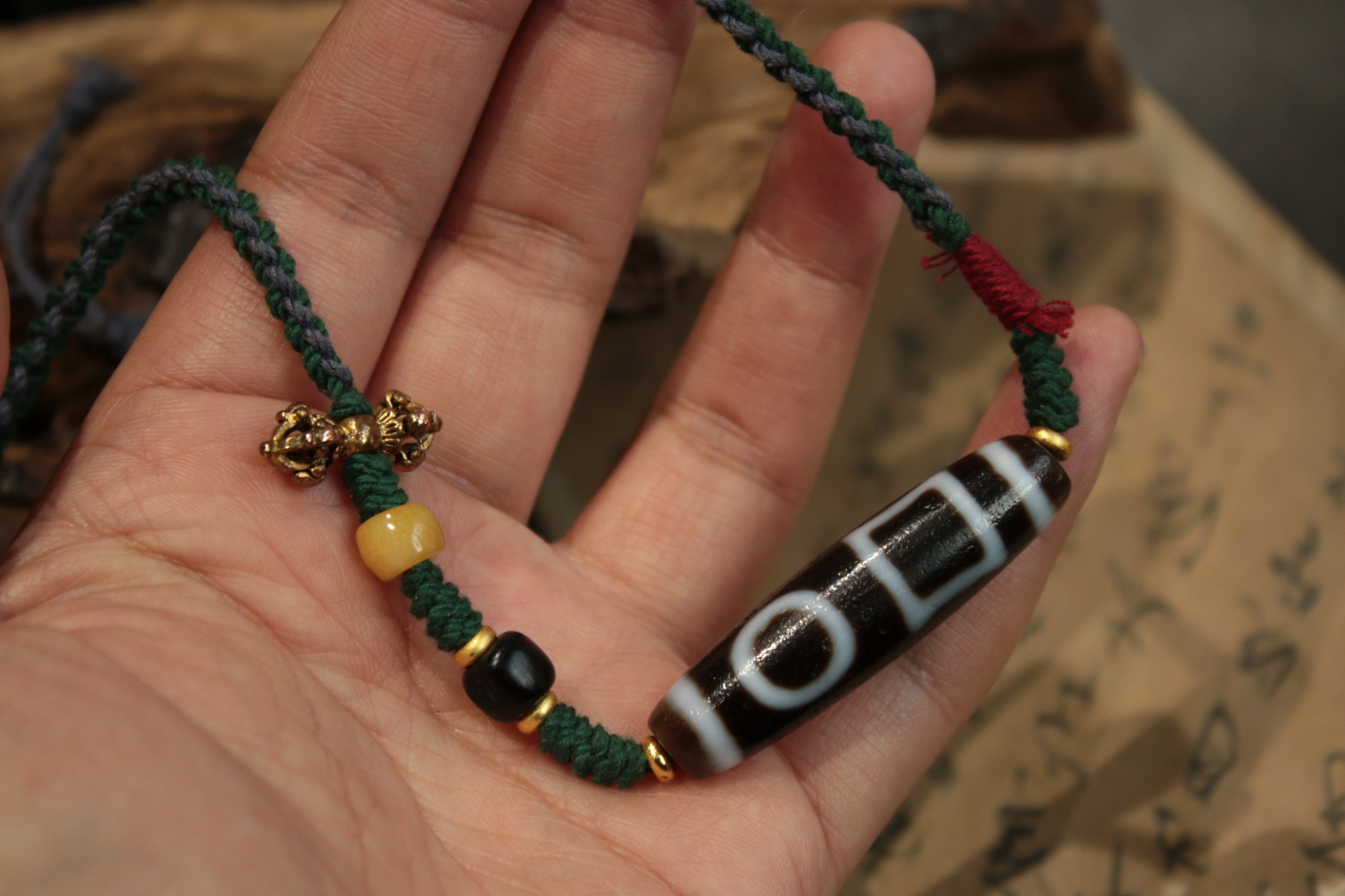 Double Heaven & Earth Dzi Bead Clavicle Necklace（Unique ID:cp-2-1415）