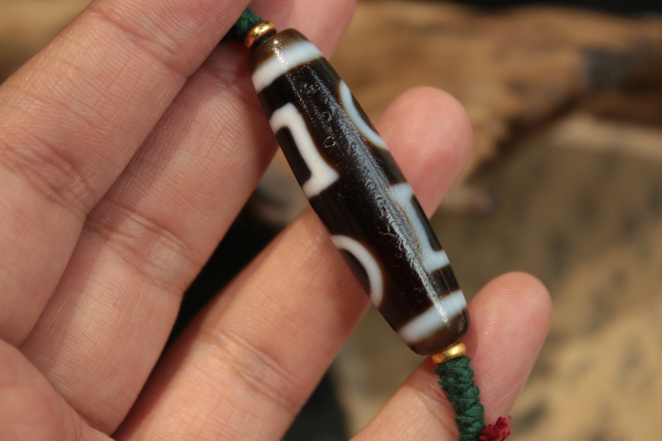 Double Heaven & Earth Dzi Bead Clavicle Necklace（Unique ID:cp-2-1415）