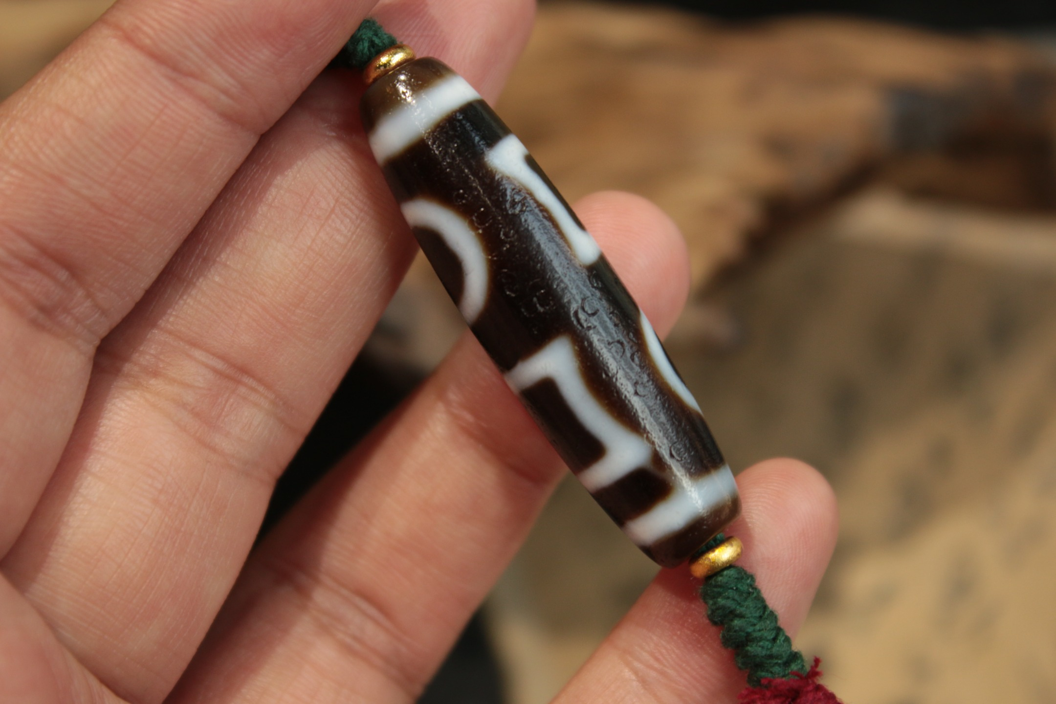 Double Heaven & Earth Dzi Bead Clavicle Necklace（Unique ID:cp-2-1415）