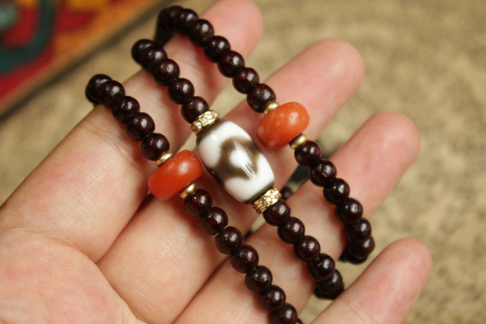 Red Sandalwood Three-Eyed Prayer Beads（Unique ID:cp-3-2004）