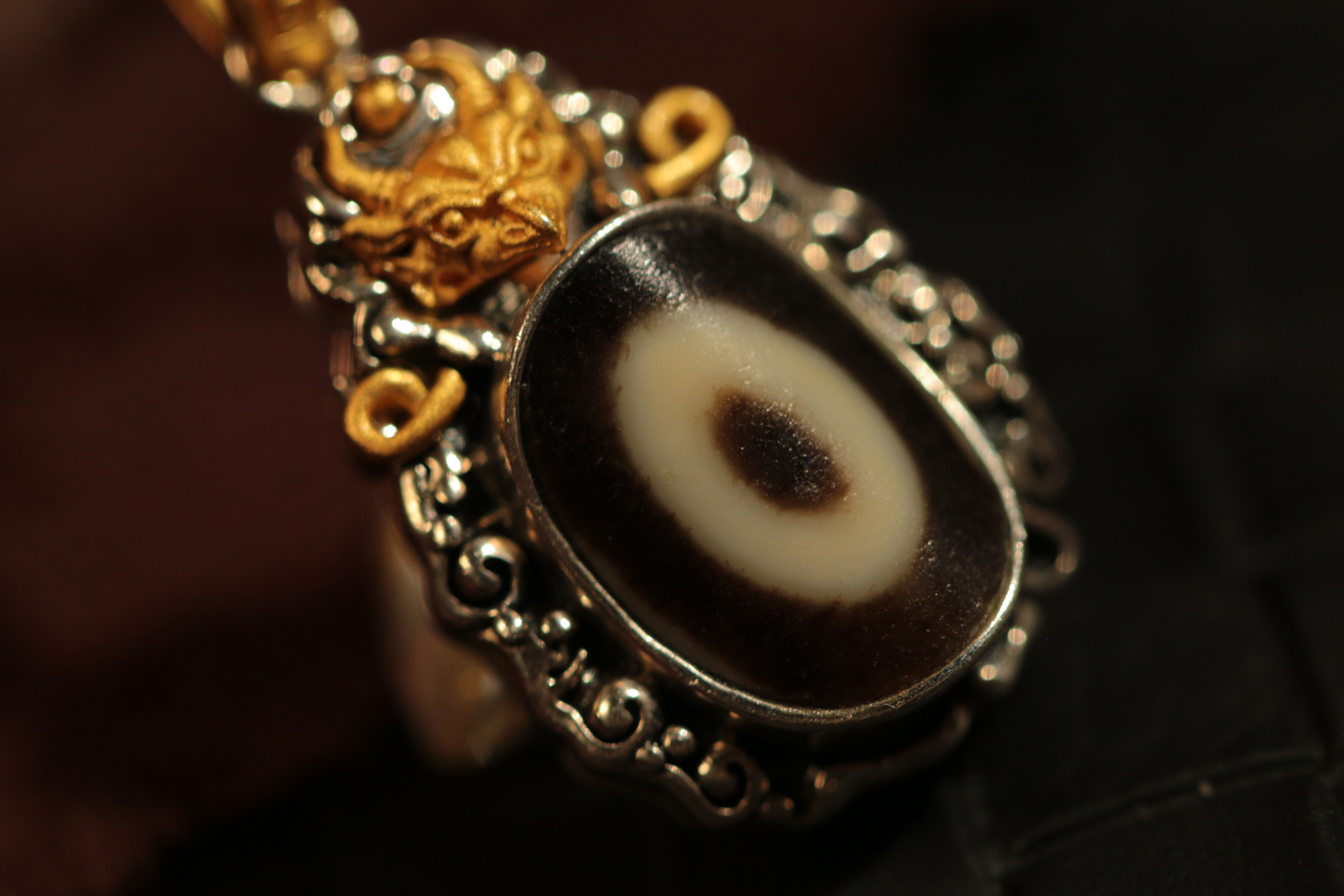 Tibetan sacred object - Gold-plated dzi bead clavicle chain（Unique ID: cp-2-2575）