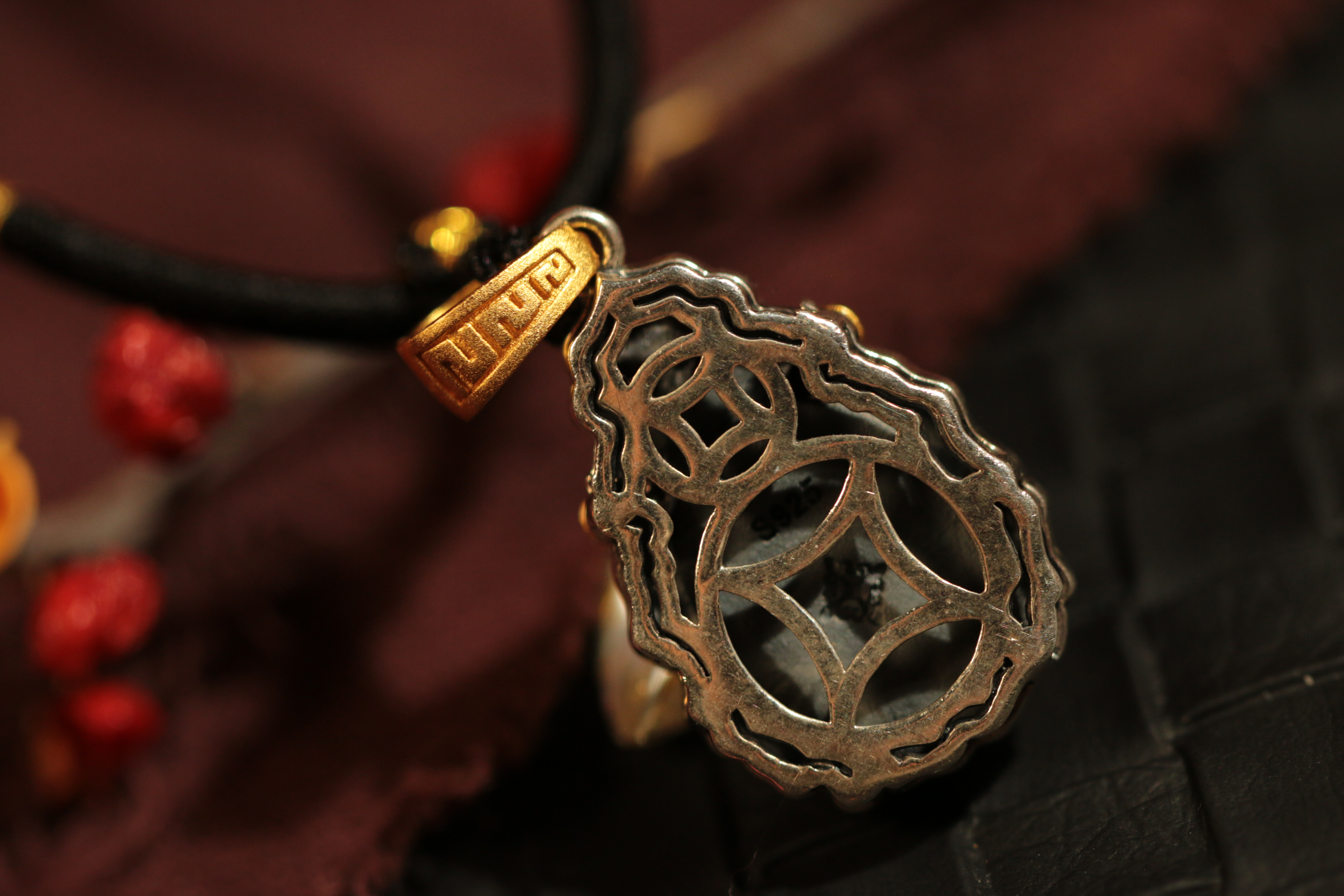 Tibetan sacred object - Gold-plated dzi bead clavicle chain（Unique ID: cp-2-2575）