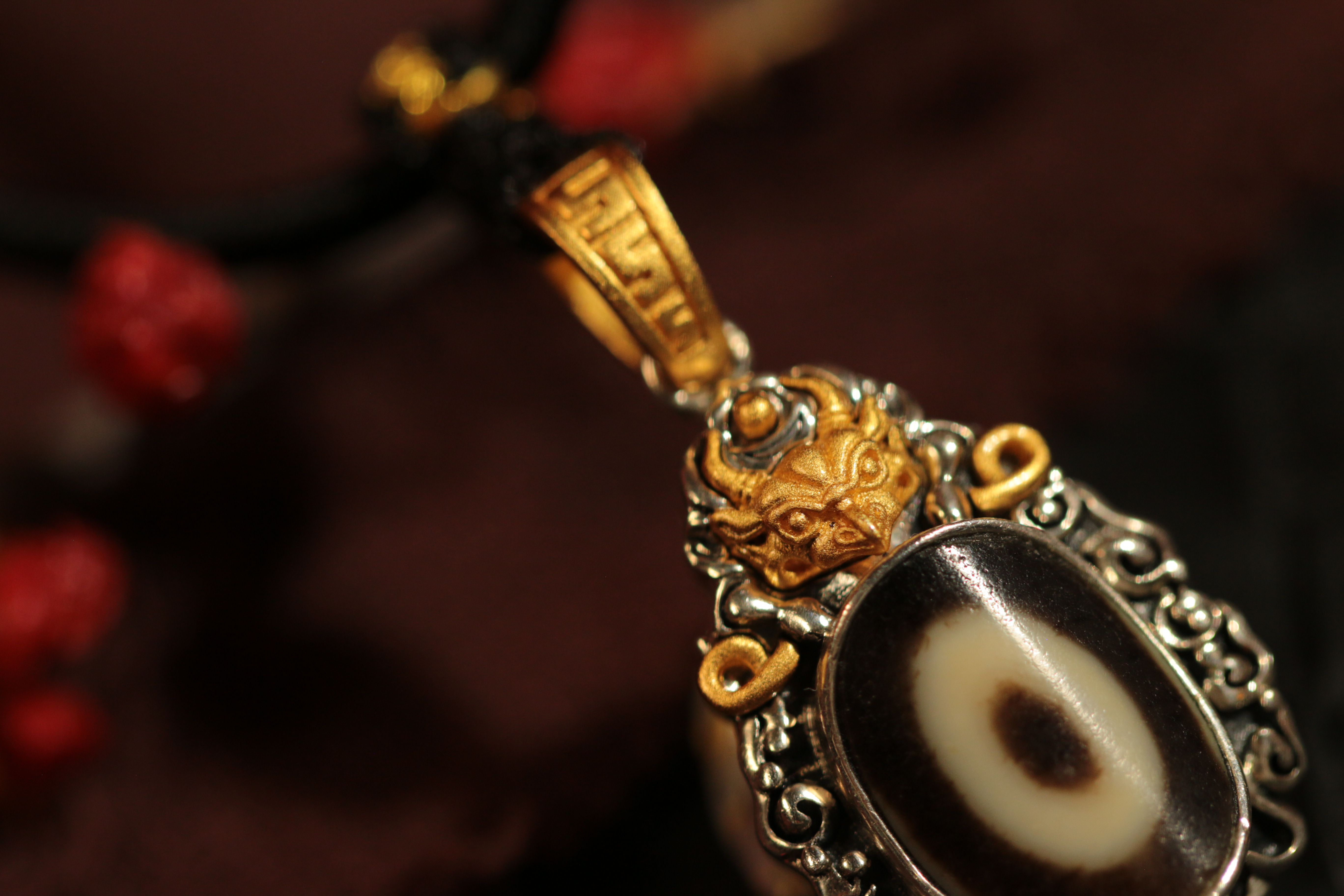 Tibetan sacred object - Gold-plated dzi bead clavicle chain（Unique ID: cp-2-2575）