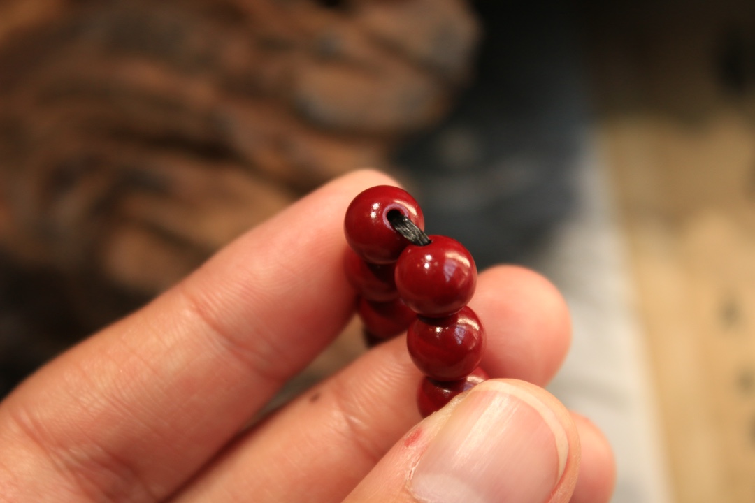 Tibetan sacred object - Heaven and Earth Dzi Bead Cinnabar Bracelet