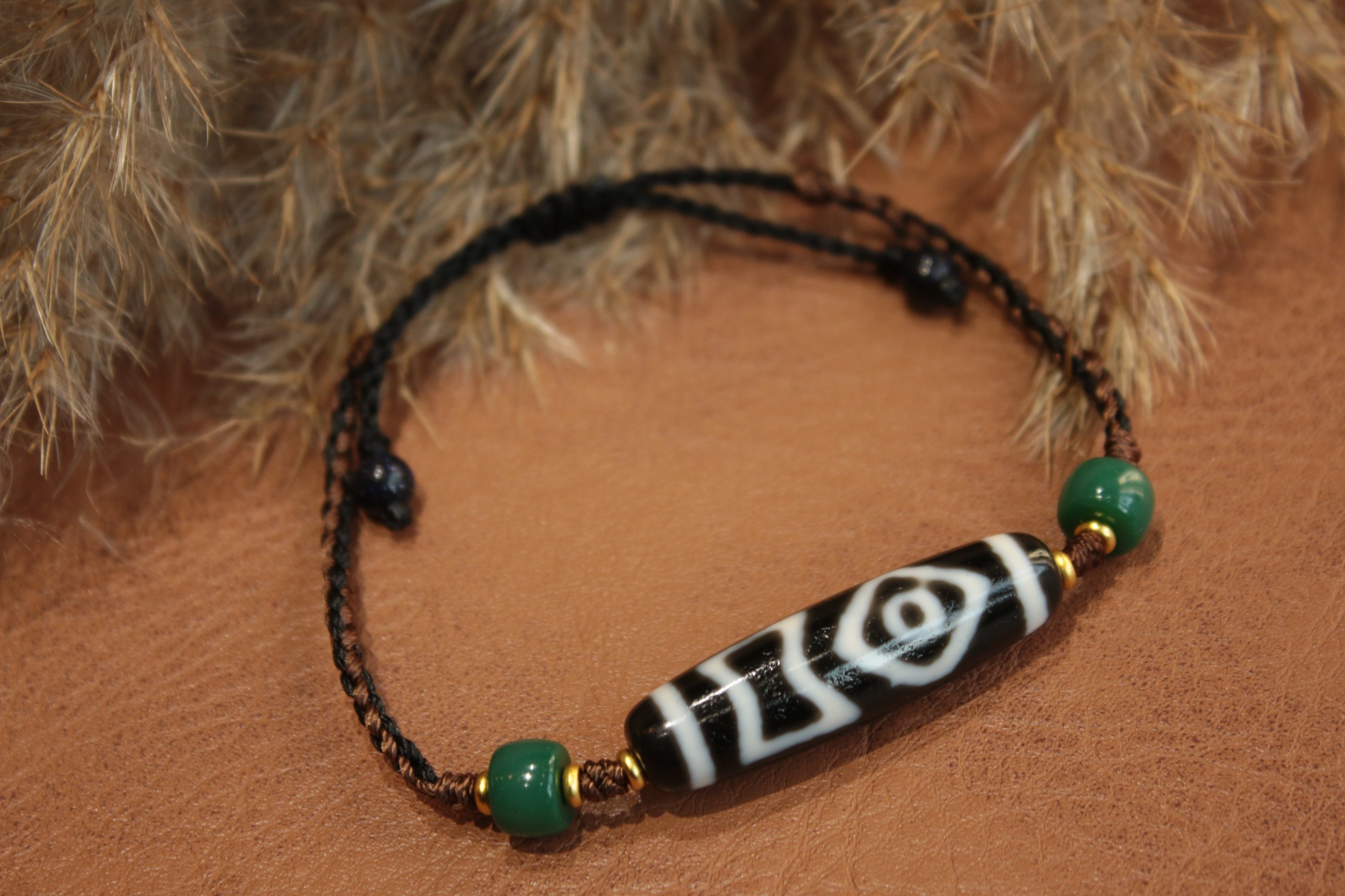Tibetan sacred object - Heaven and Earth Dzi bead bracelet（Unique ID: cp-1-3587）