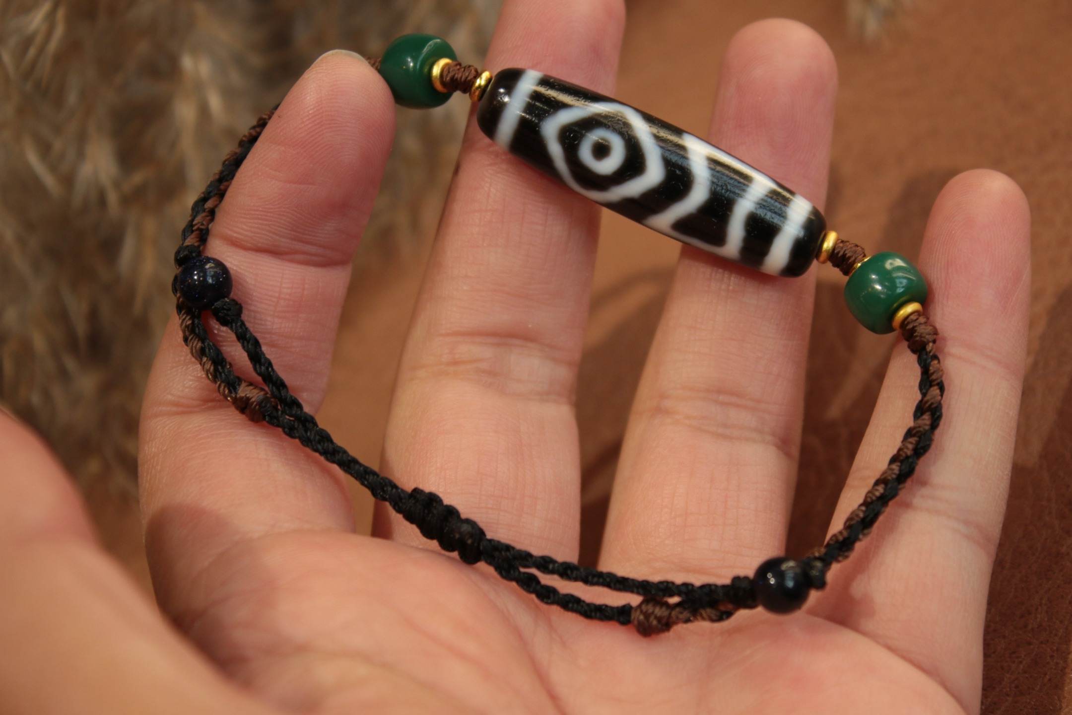 Tibetan sacred object - Heaven and Earth Dzi bead bracelet（Unique ID: cp-1-3587）