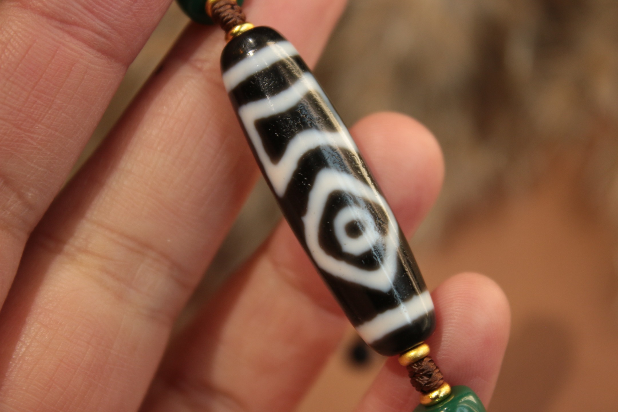 Tibetan sacred object - Heaven and Earth Dzi bead bracelet（Unique ID: cp-1-3587）