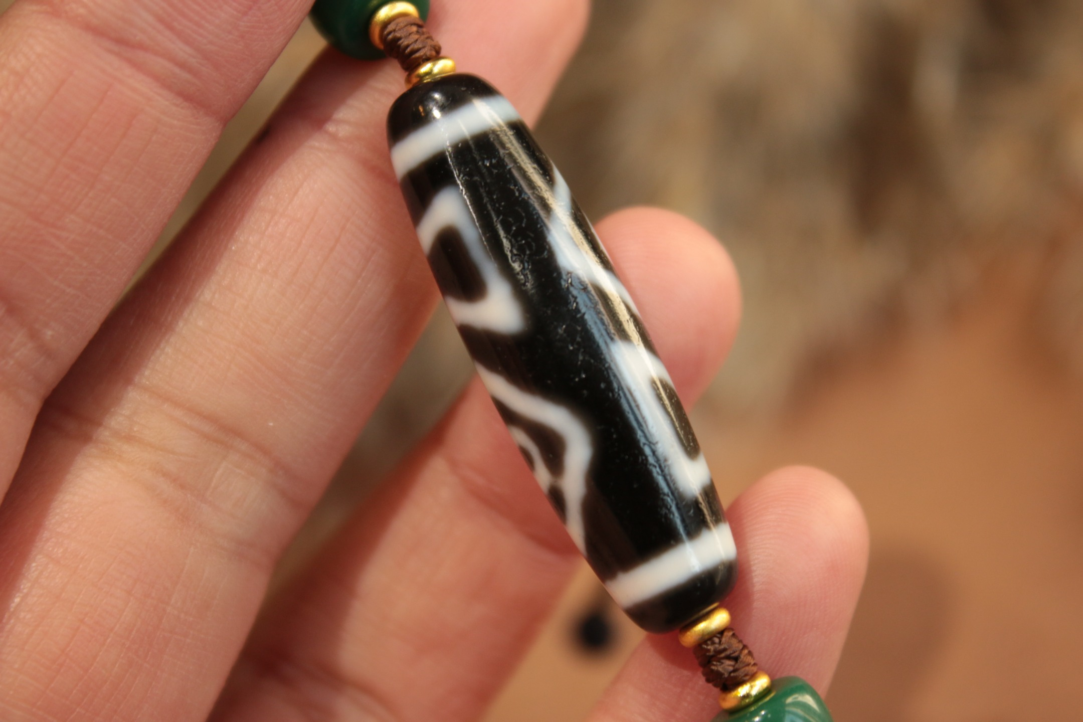 Tibetan sacred object - Heaven and Earth Dzi bead bracelet（Unique ID: cp-1-3587）