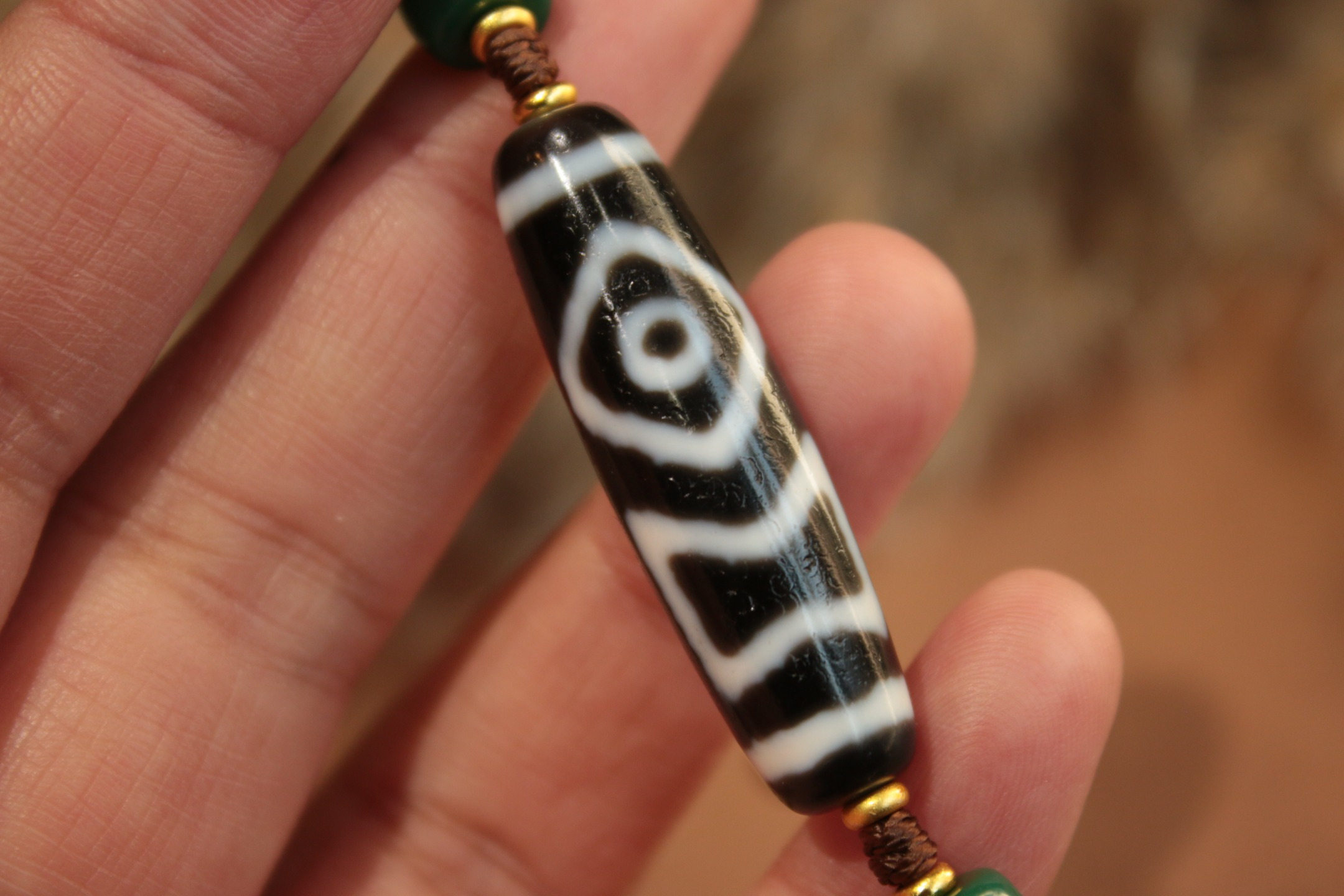 Tibetan sacred object - Heaven and Earth Dzi bead bracelet（Unique ID: cp-1-3587）