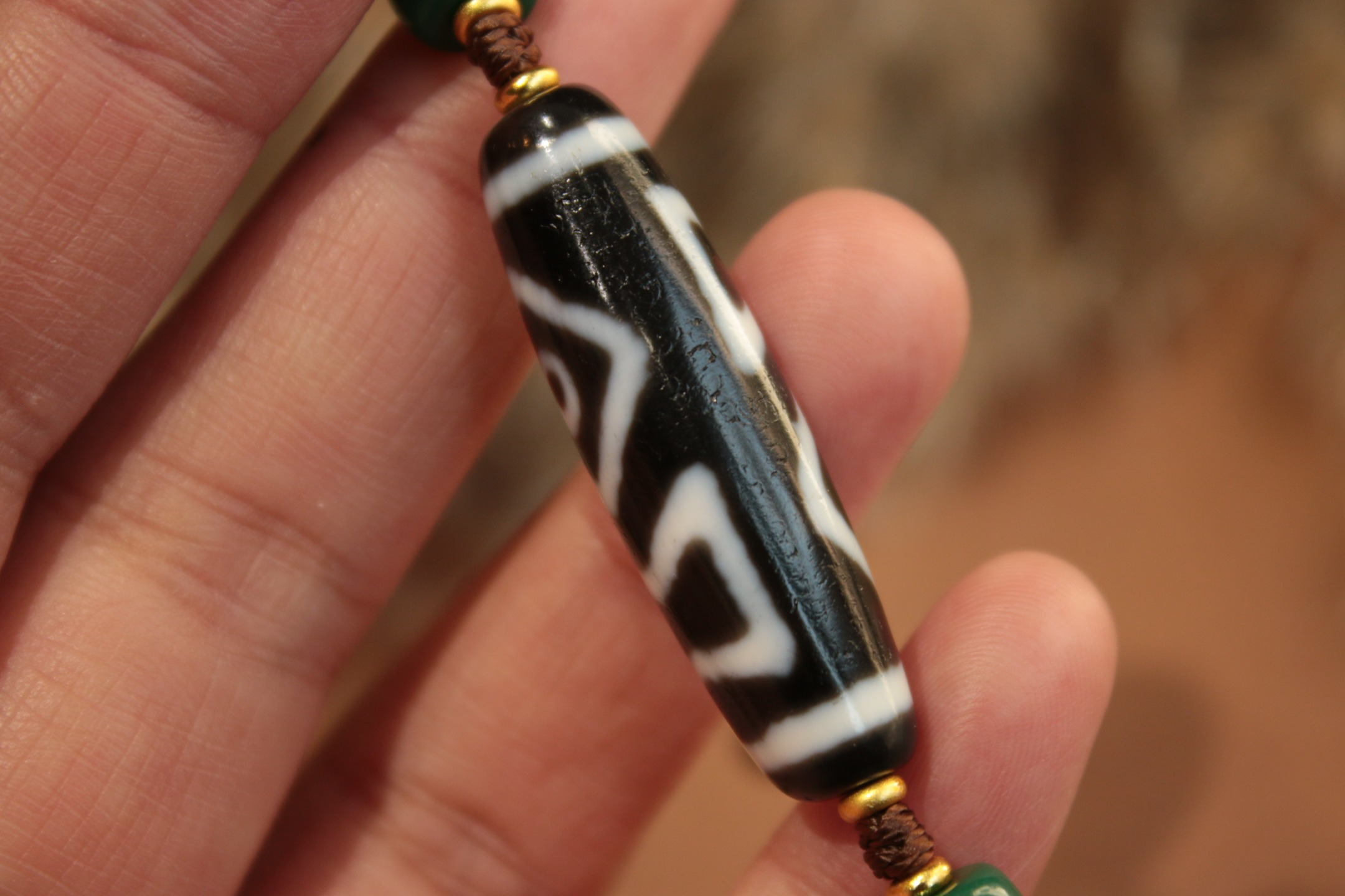 Tibetan sacred object - Heaven and Earth Dzi bead bracelet（Unique ID: cp-1-3587）