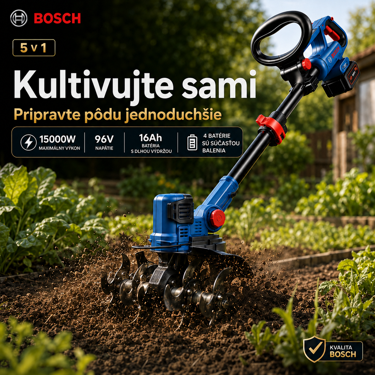 Multifunkčný bezkefový kultivátor BOSCH s lítiovou batériou.