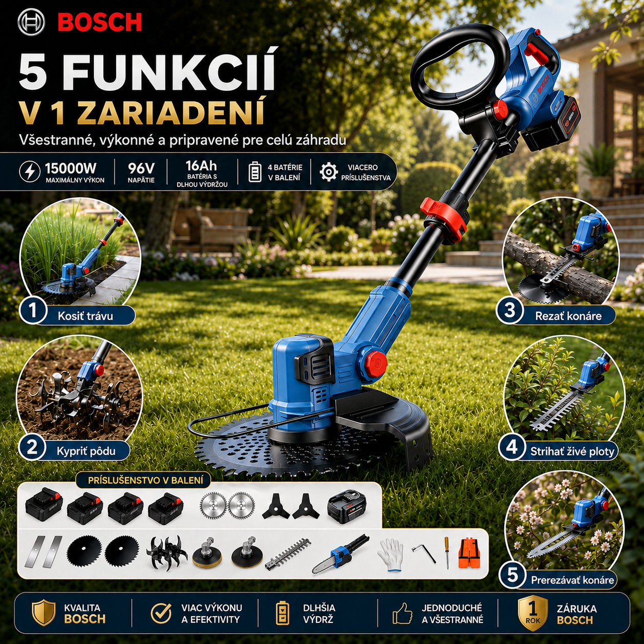 Multifunkčný bezkefový kultivátor BOSCH s lítiovou batériou.