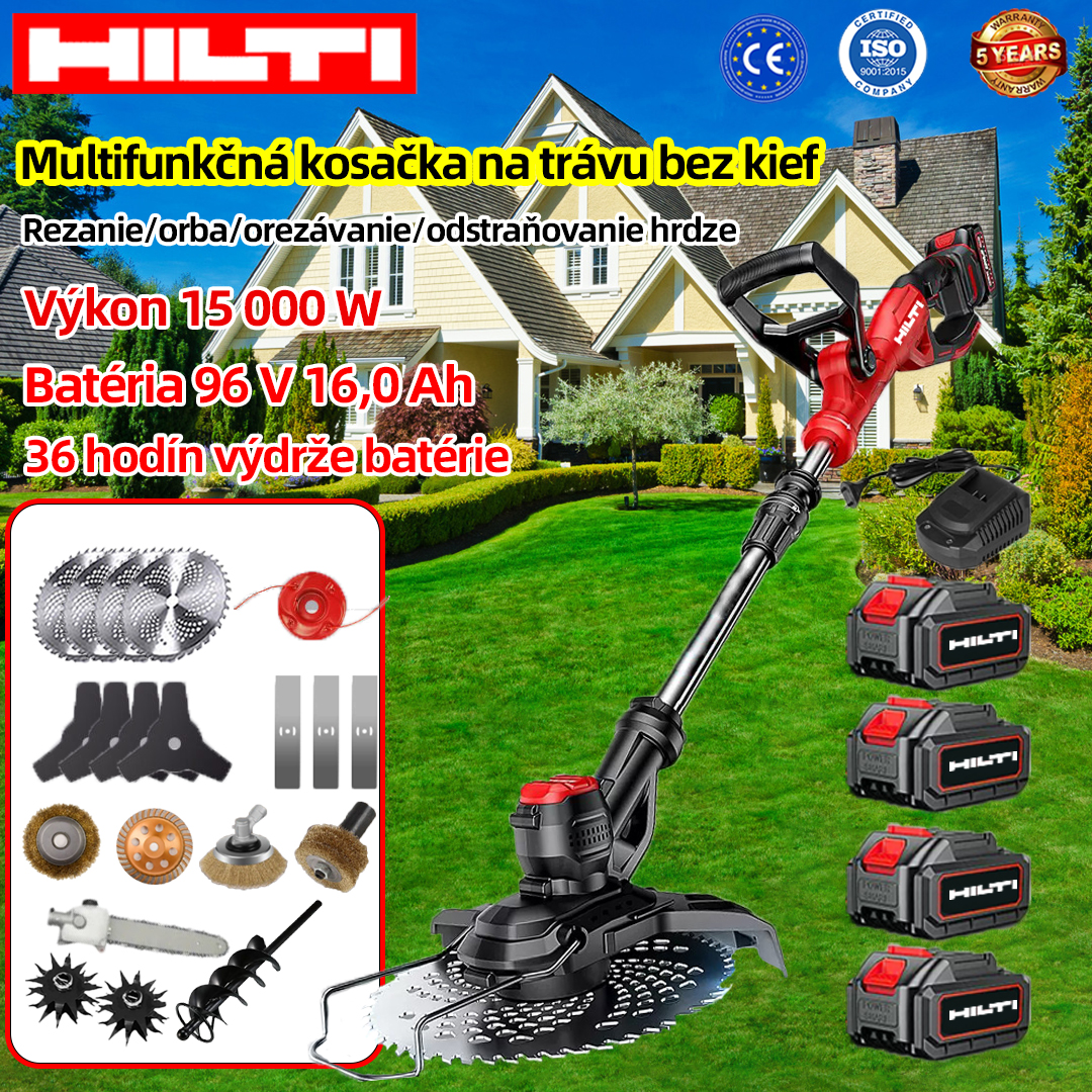 Akumulátorová multifunkčná kosačka na trávu HILTI 96V | Vysoký výkon 15 000 W + 36-hodinová výdrž batérie | Multifunkčná na odstraňovanie buriny/kyprenie pôdy/odstraňovanie hrdze
