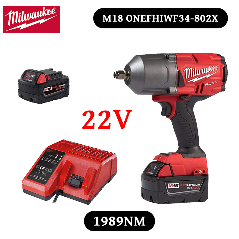 Chave de impacto Milwaukee M18 de alto binário e longa duração com bateria de iões de lítio.