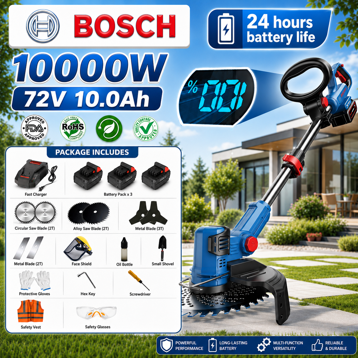 🔥Enxada rotativa portátil multifuncional Bosch com motor sem escovas e bateria de lítio de longa duração (inclui diversos brindes)