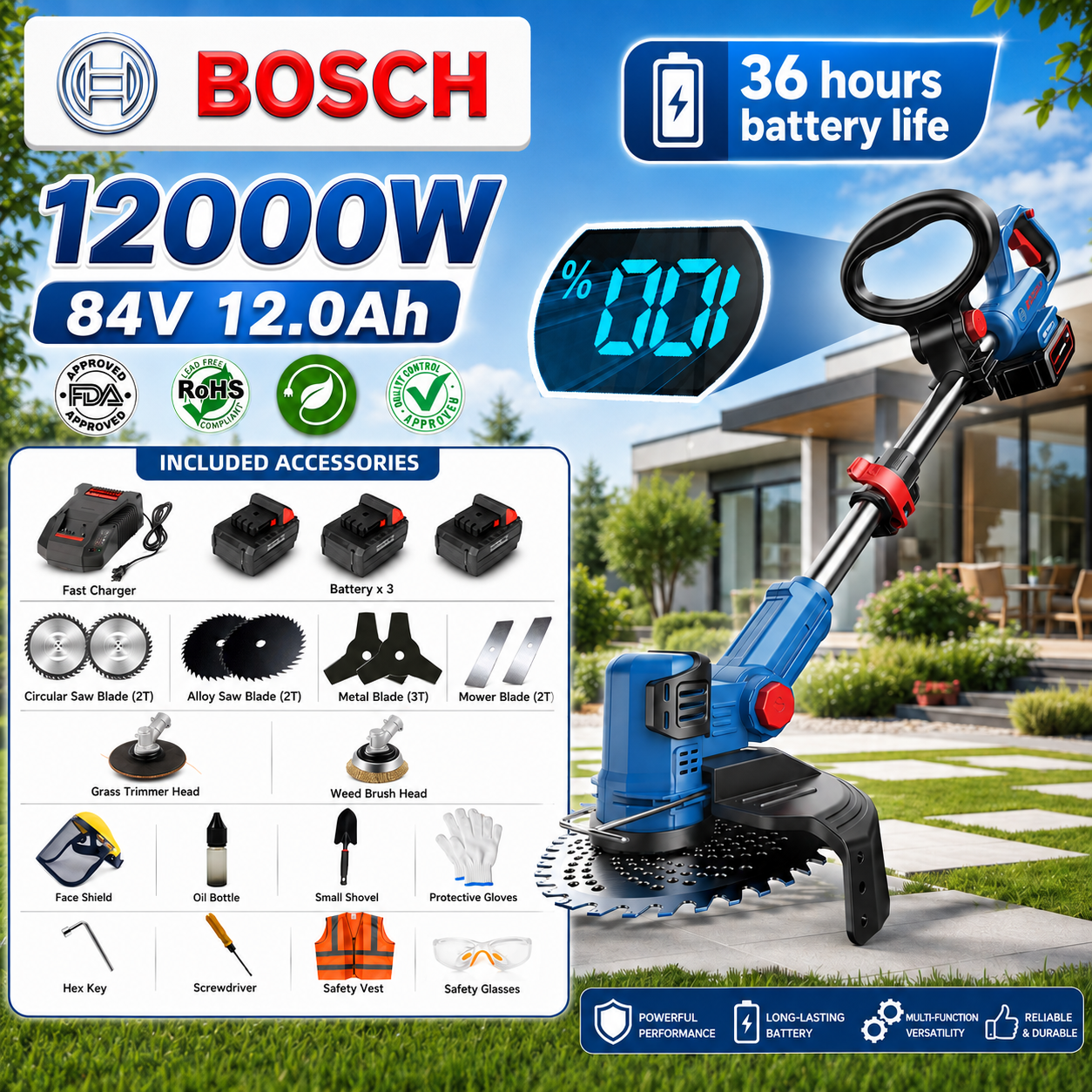 🔥Enxada rotativa portátil multifuncional Bosch com motor sem escovas e bateria de lítio de longa duração (inclui diversos brindes)