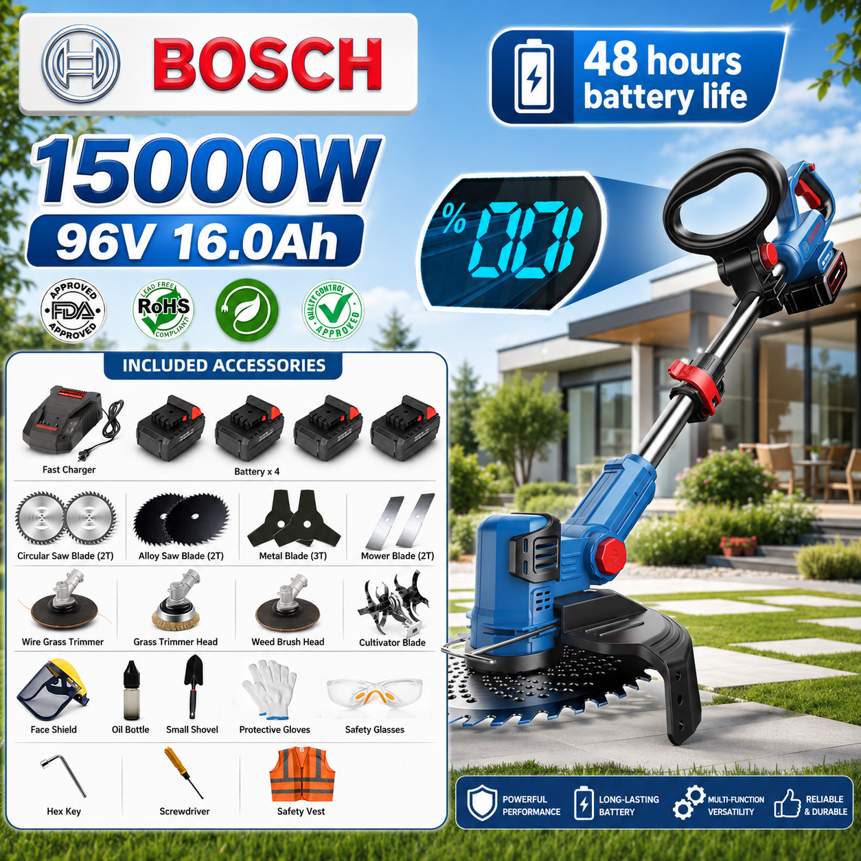 🔥Enxada rotativa portátil multifuncional Bosch com motor sem escovas e bateria de lítio de longa duração (inclui diversos brindes)