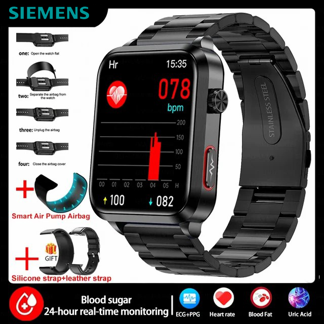 Smartwatch with accurate blood pressure measurement (2026), air pump and bags.