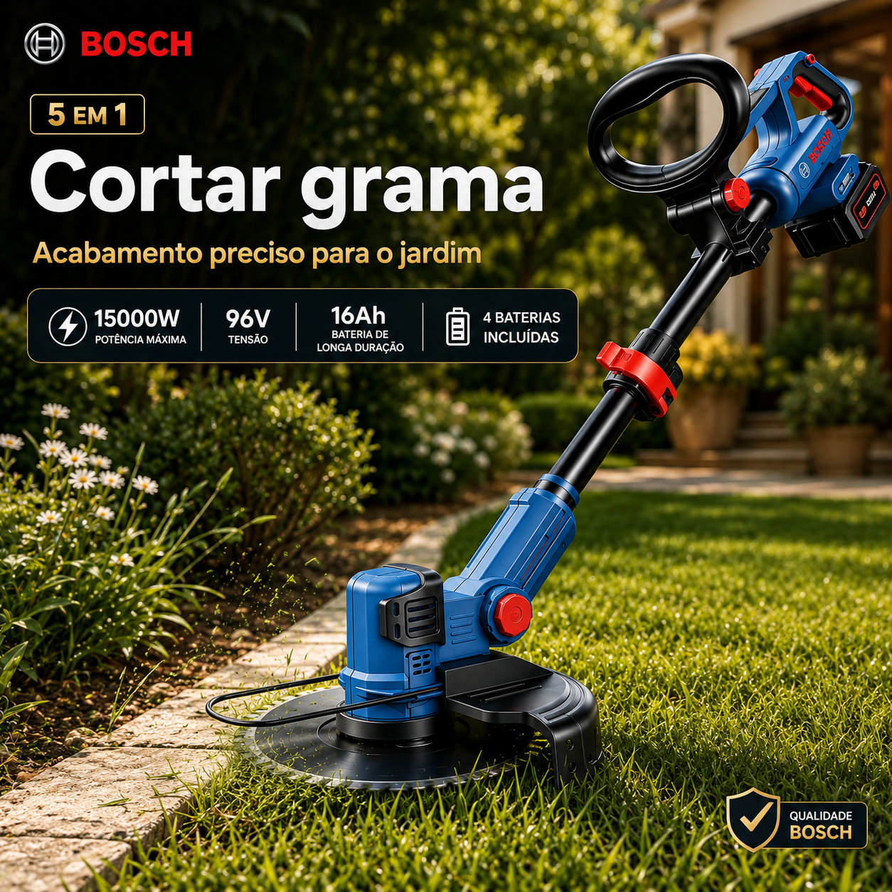 Enxada rotativa portátil multifuncional Bosch com motor sem escovas e bateria de lítio de longa duração (inclui diversos brindes)