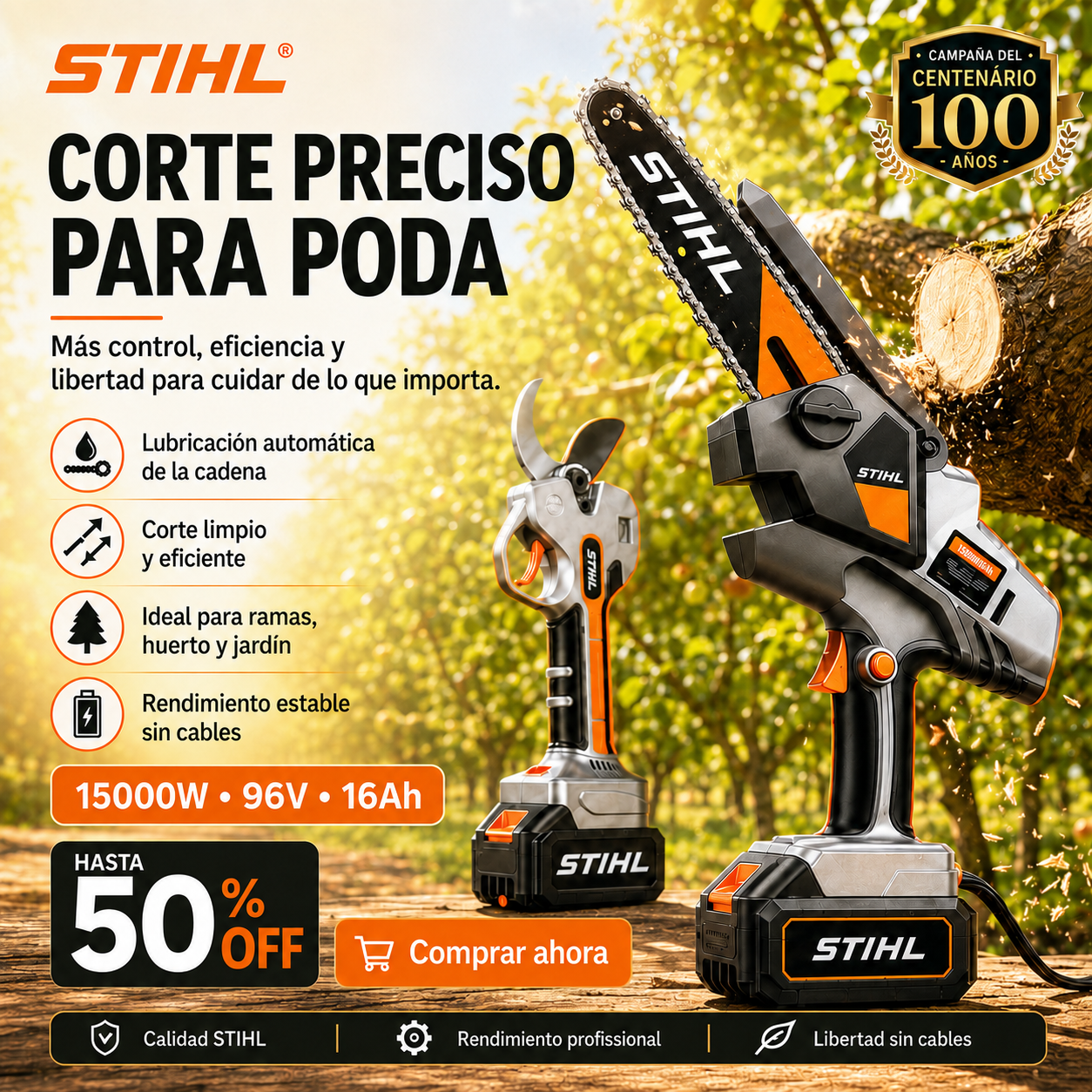 🔥Kit de motosierra portátil sin escobillas STIHL de 15.000 W con eje de extensión y tijeras de poda telescópicas.