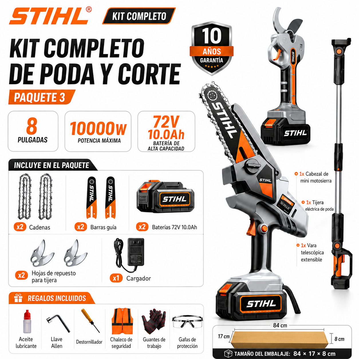 🔥Kit de motosierra portátil sin escobillas STIHL de 15.000 W con eje de extensión y tijeras de poda telescópicas.