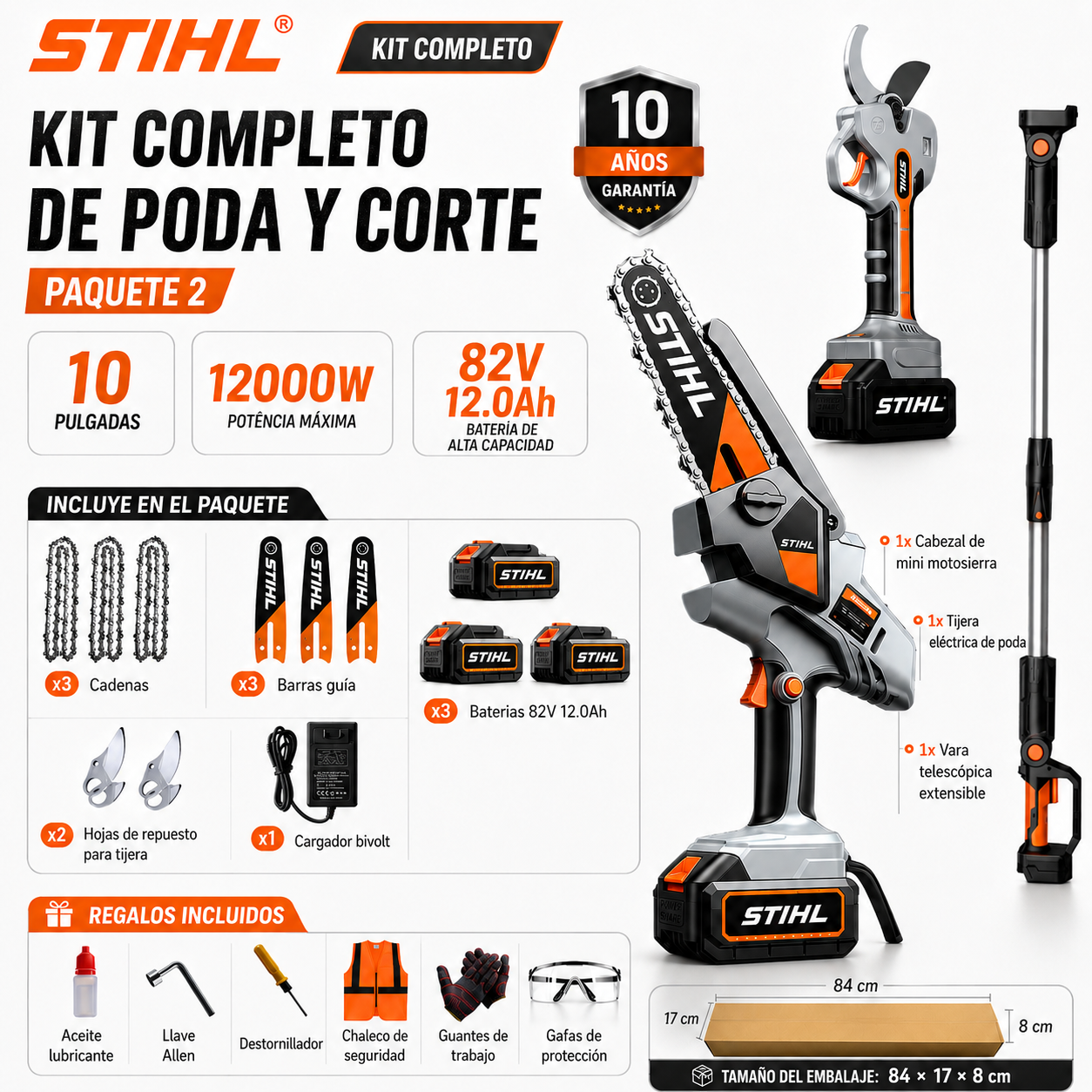 🔥Kit de motosierra portátil sin escobillas STIHL de 15.000 W con eje de extensión y tijeras de poda telescópicas.