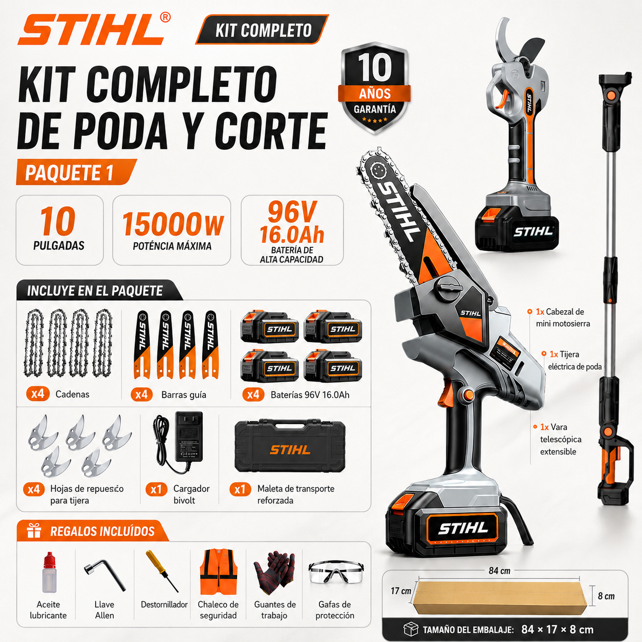 🔥Kit de motosierra portátil sin escobillas STIHL de 15.000 W con eje de extensión y tijeras de poda telescópicas.