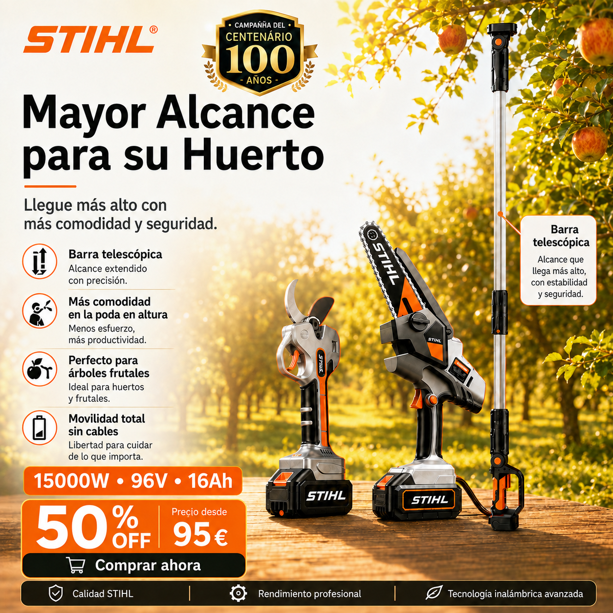 🔥Kit de motosierra portátil sin escobillas STIHL de 15.000 W con eje de extensión y tijeras de poda telescópicas.
