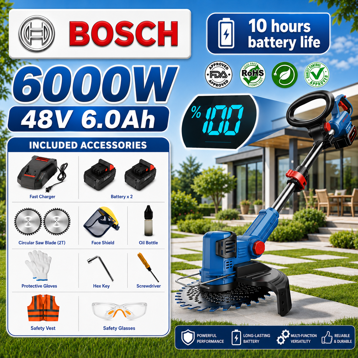 🔥Enxada rotativa portátil multifuncional Bosch com motor sem escovas e bateria de lítio de longa duração (inclui diversos brindes)