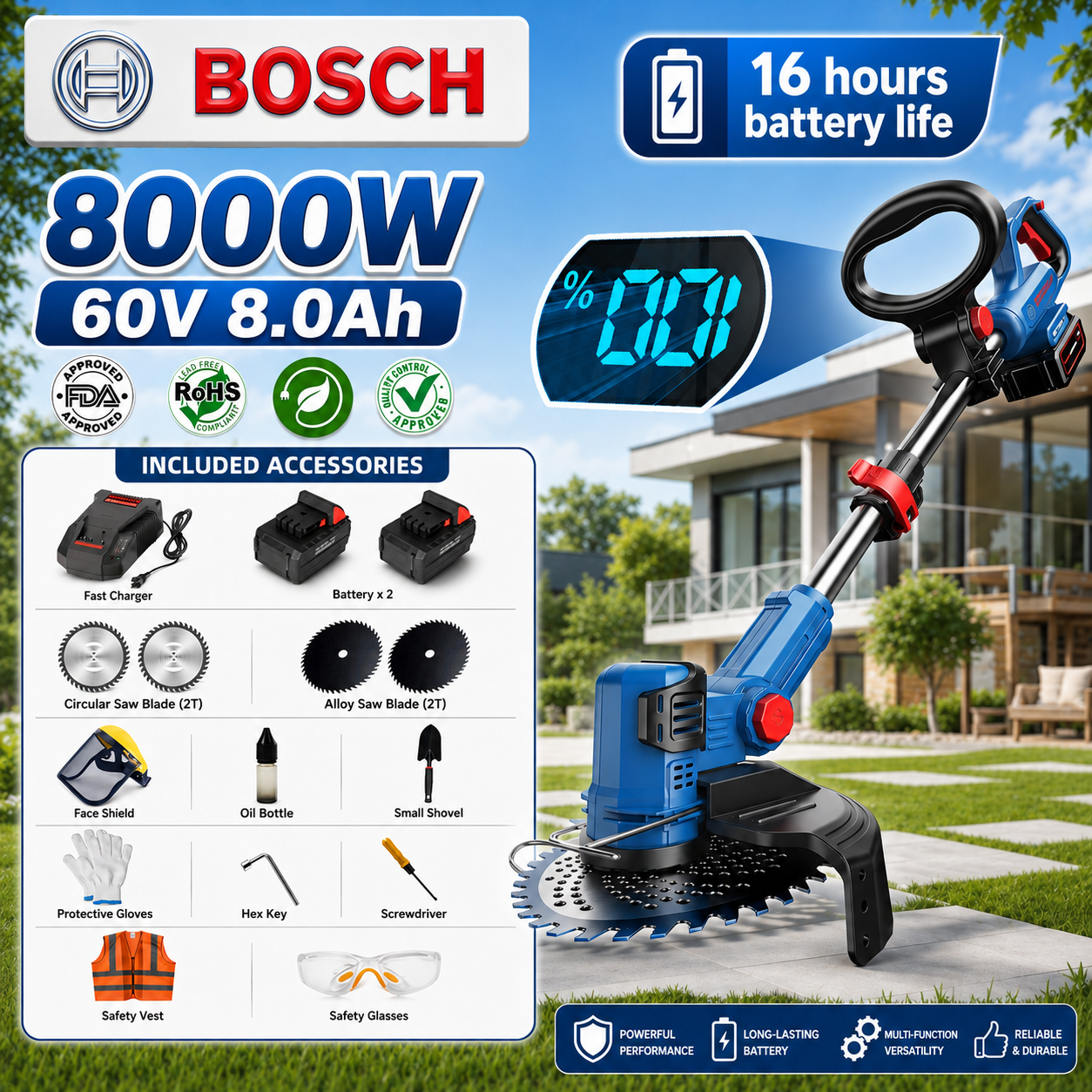 🔥Enxada rotativa portátil multifuncional Bosch com motor sem escovas e bateria de lítio de longa duração (inclui diversos brindes)