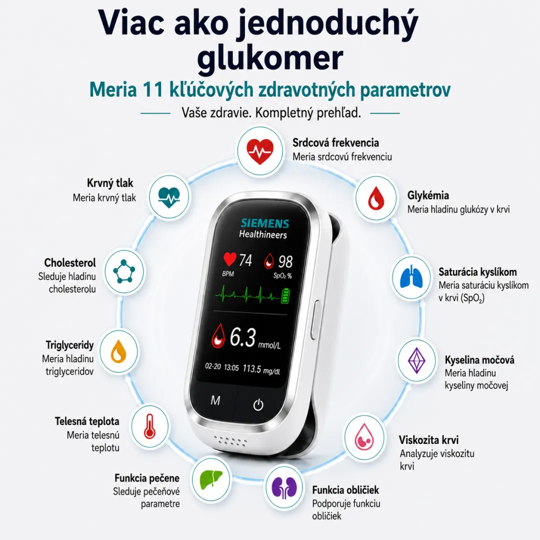 🩸 Siemens™ Neinvazívny glukomer 11 v 1 • Bez pichania • Bez testovacích prúžkov • Výsledky už za 5 sekúnd