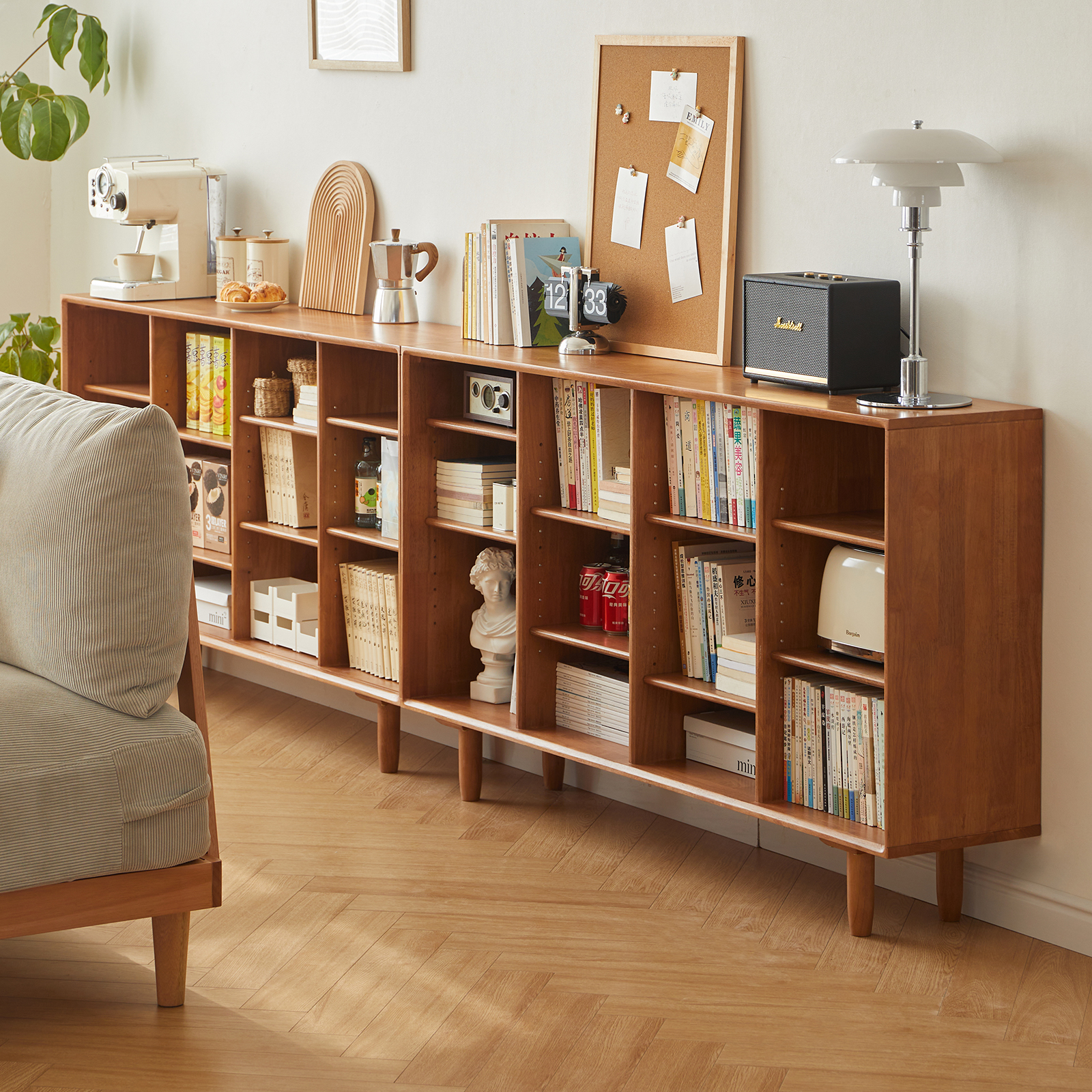 錦木-木製ロータイプ本棚 壁際 リビング収納ラック ベッドルーム収納キャビネット 家庭用 組み合わせ可能なキューブラック 展示棚本棚