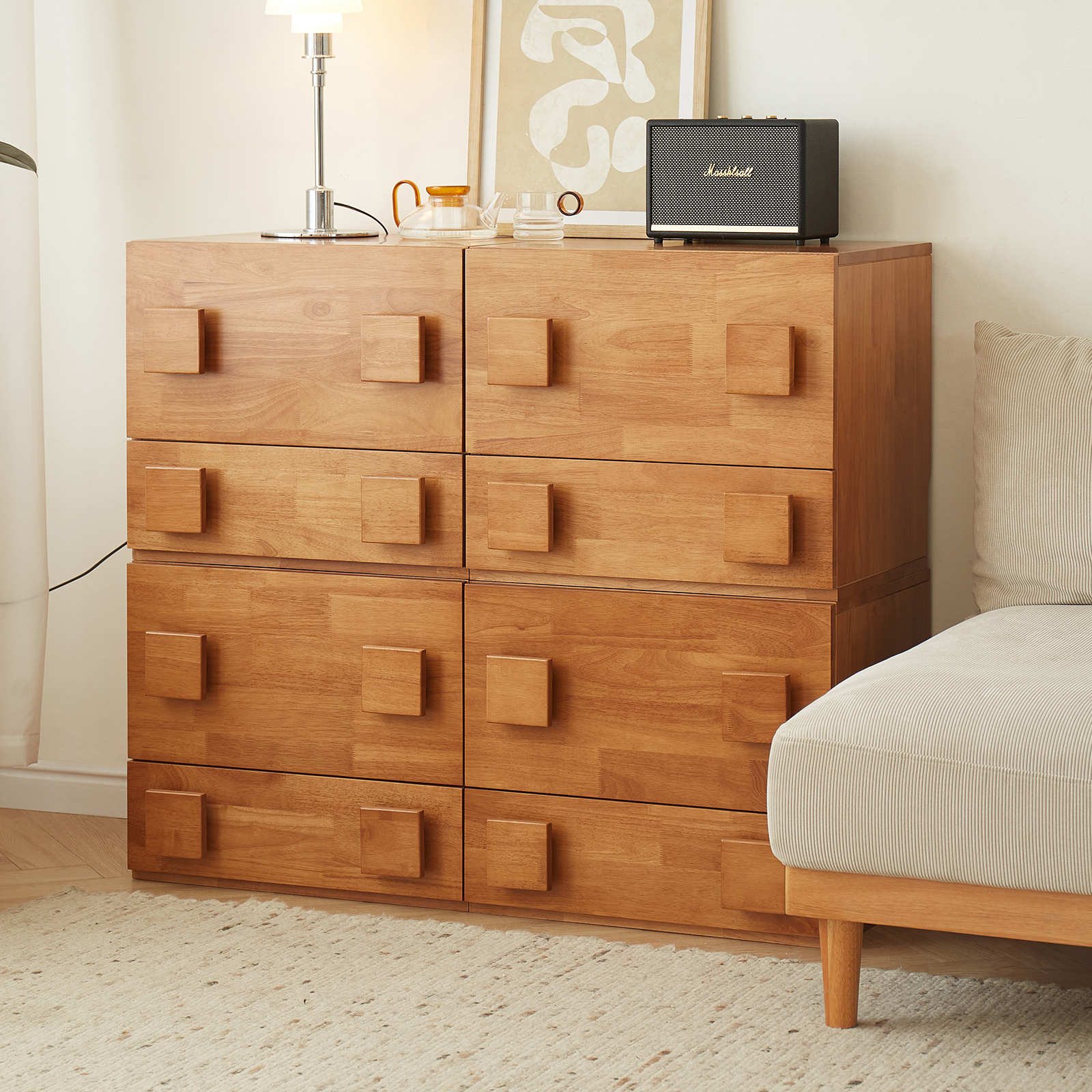 錦木-木製キャビネット アンティーク調5段チェスト モジュール式ユニット ベッドルームナイトテーブル リビング壁際収納 TVボードチェスト