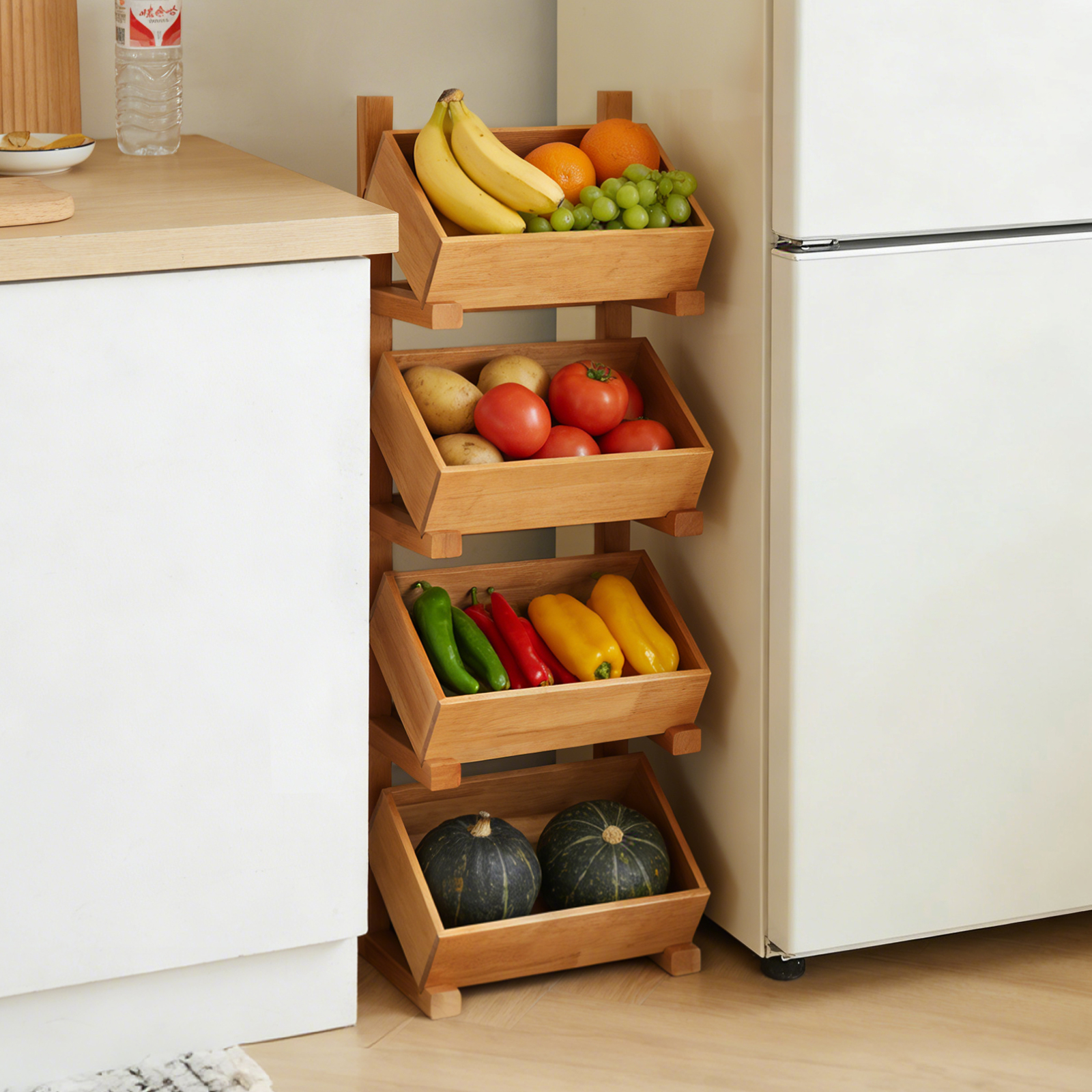 錦木-無垢材収納ラック キッチン野菜・スナック収納 リビングサイドテーブル おもちゃ・本棚にも マルチラック棚 / ラック