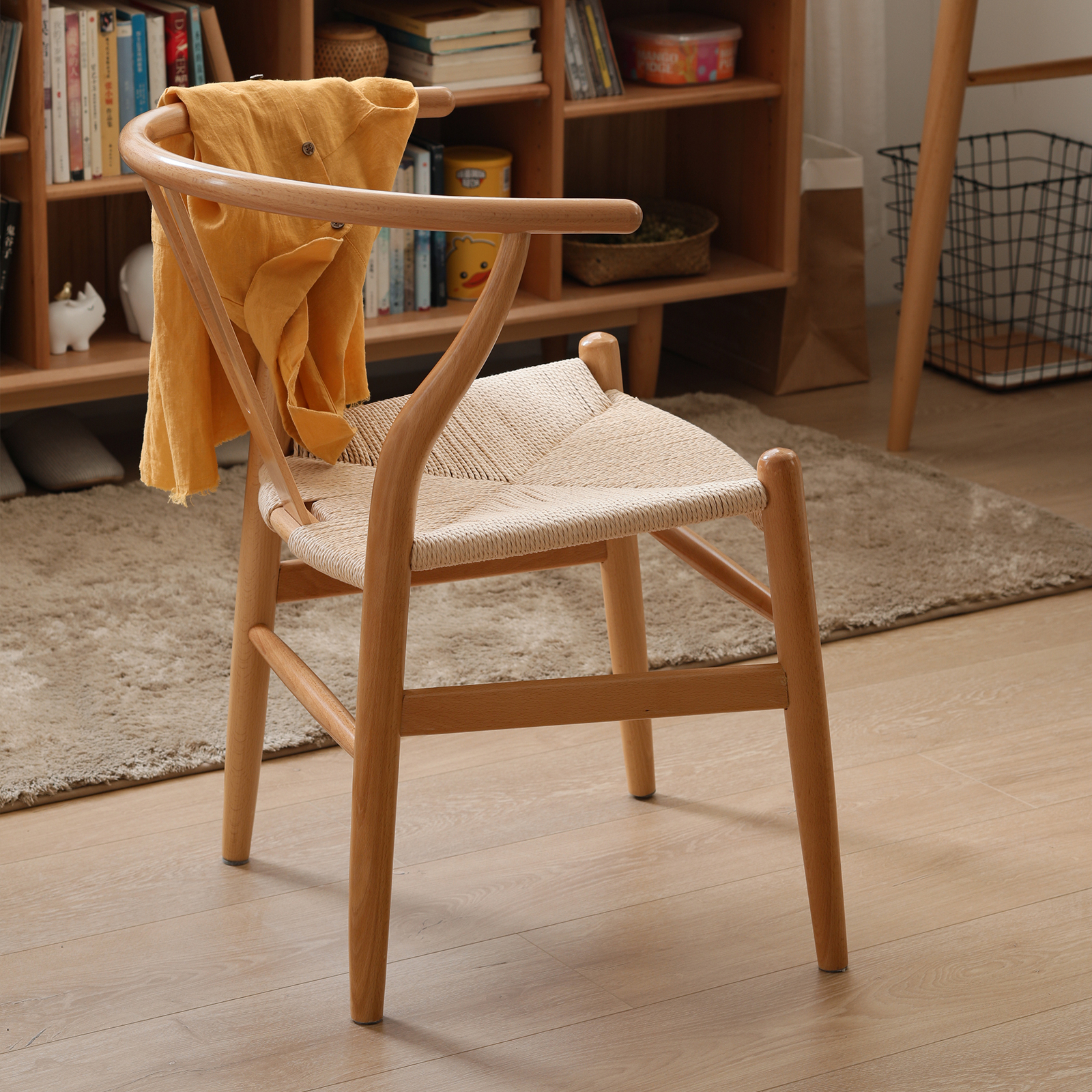 錦木-無垢材使用 背もたれ付きチェア ブナ材ダイニングチェア Yチェア 書斎チェア ミッドセンチュリースタイル 家庭用ラウンドチェアイス / 学習イス