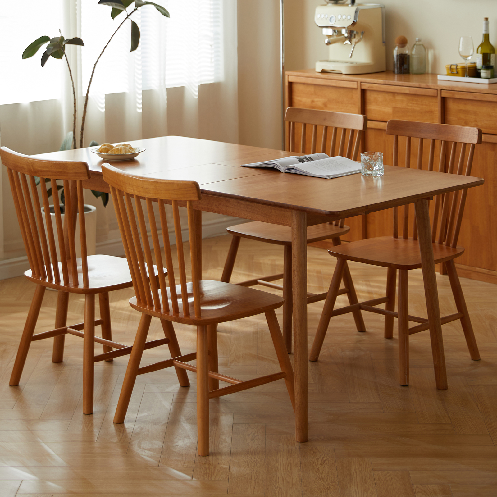 錦木-【無垢材使用】伸縮式折りたたみダイニングテーブルセット モダンシンプル 小户型対応 学習・パーティー兼用ダイニングテーブル