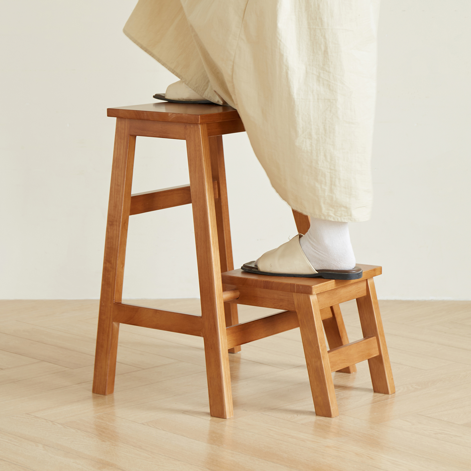 錦木-無垢材 折りたたみ式ステップ台 2 段 多機能 子供用 踏み台 高所作業用 頑丈設計キッズイス