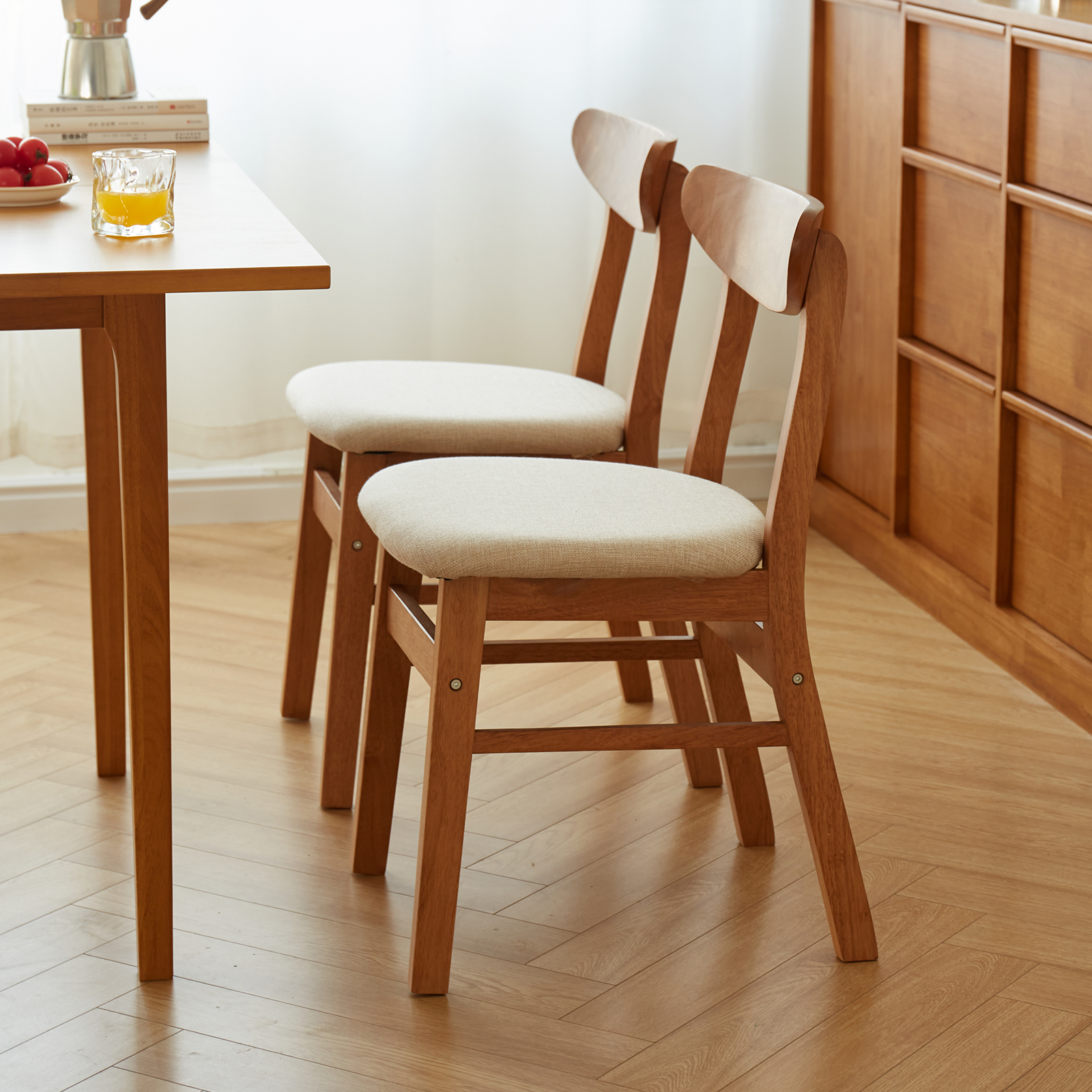 錦木-チェリー色 無垢材調 ダイニングチェア バッファローチェア クッション付き テーブルセット対応 リビングダイニングダイニングチェア